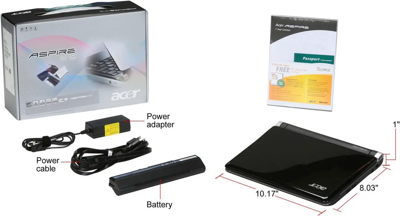 Alt view image 9 of 9 - Acer Aspire One AOD250-1924 Black Intel Atom N270(1.60 GHz) 10.1" WSVGA 1GB Memory 160GB HDD Netbook