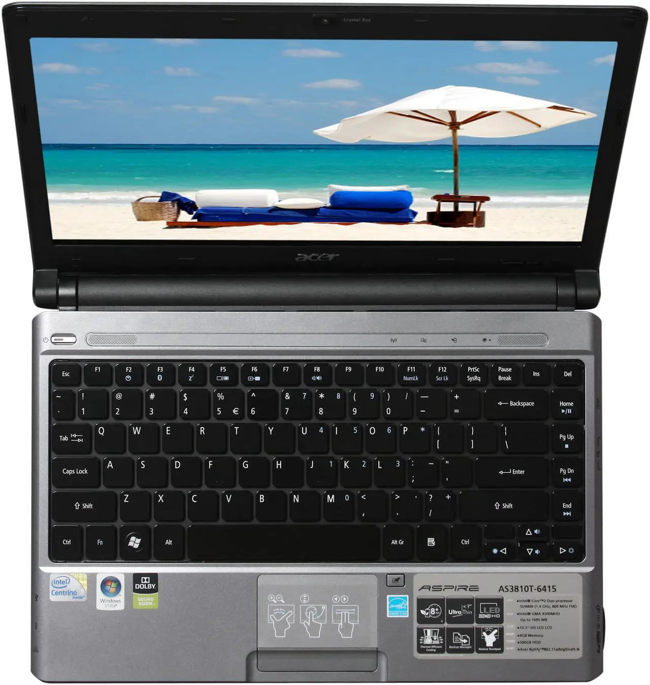 Alt view image 6 of 8 - Acer Laptop Aspire Timeline Intel Core 2 Duo SU9400 4GB Memory 500GB HDD Intel GMA 4500MHD 13.3" Windows Vista Home Premium 64-bit AS3810T-6415