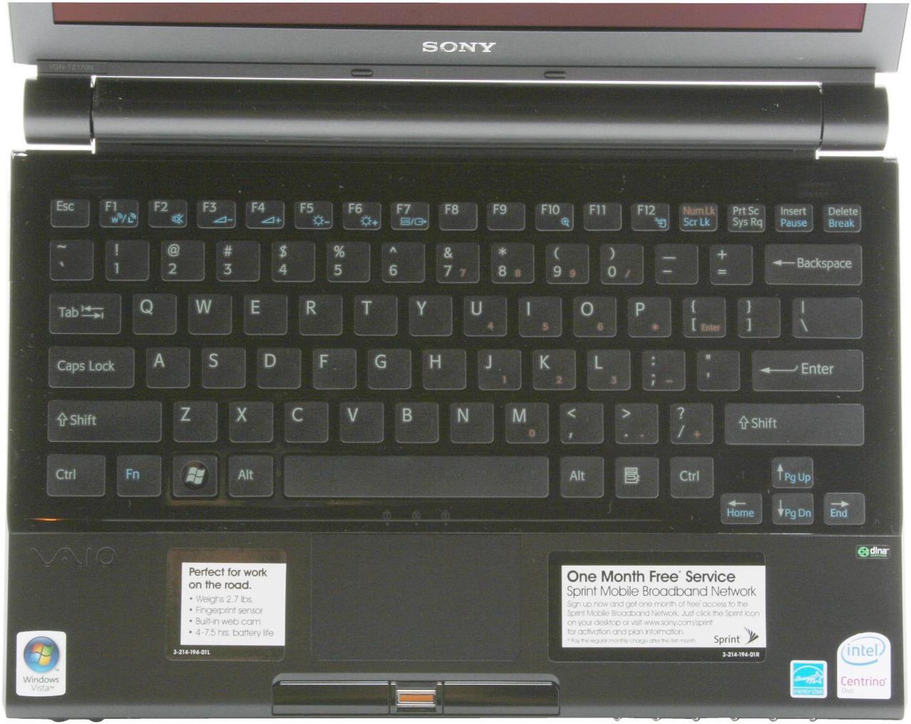 Alt view image 7 of 16 - SONY Laptop VAIO TZ Series Intel Core 2 Duo U7500 2GB Memory 100GB HDD Intel GMA 950 11.1" Windows Vista Business VGN-TZ170N/B