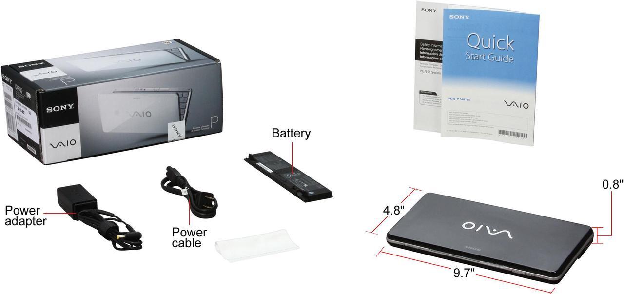 Alt view image 8 of 8 - SONY VAIO P Series VGN-P610/Q Onyx Black Intel Atom Z520(1.33 GHz) 8" 1GB Memory 80GB HDD Netbook