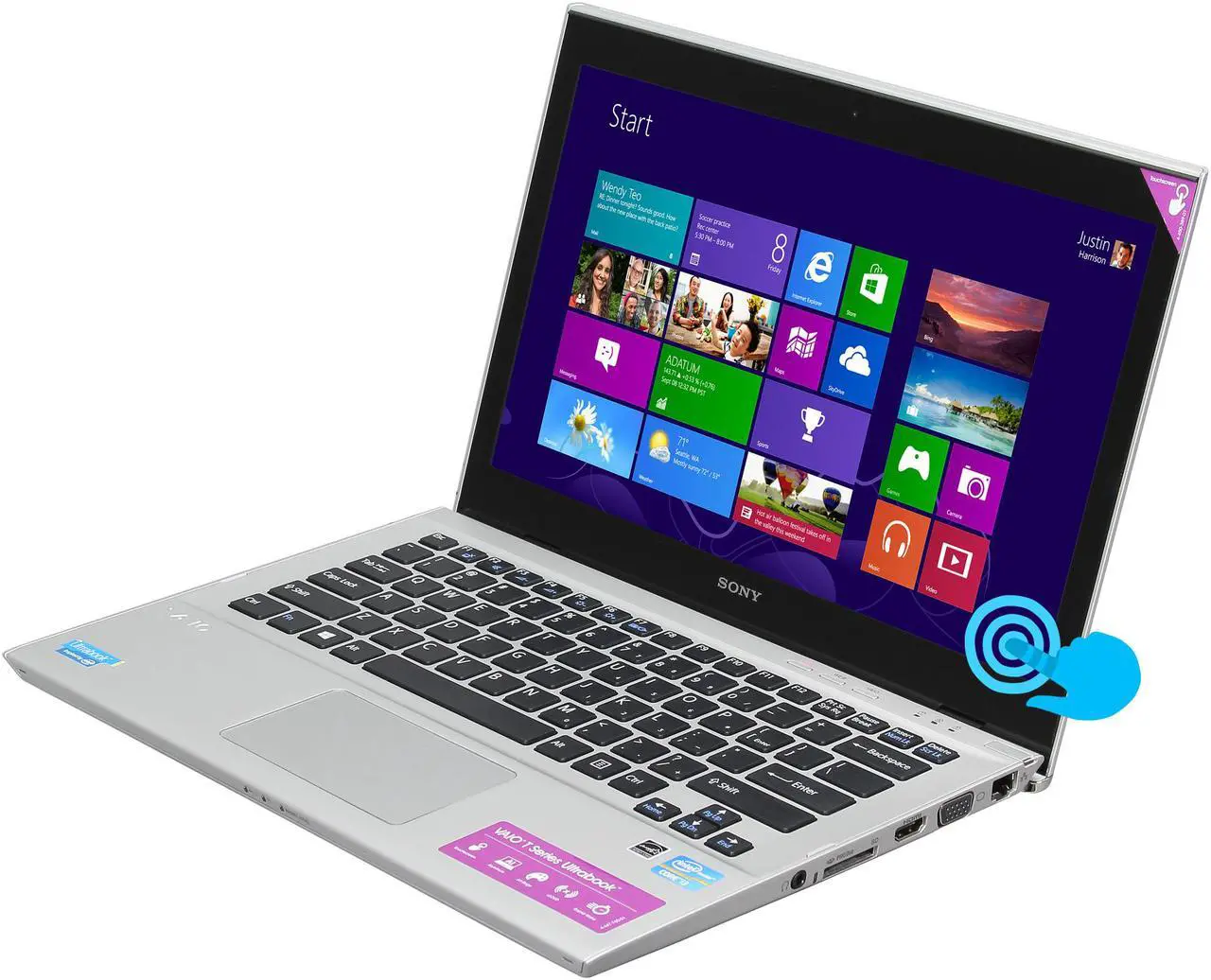 Main image of SONY Ultrabook VAIO T Series Intel Core i3-3217U 4GB Memory 500GB + 32GB MLC Hybrid(5400rpm Hybrid) HDD Intel HD Graphics 4000 13.3" Touch Screen Windows 8 64-bit SVT13124CXS