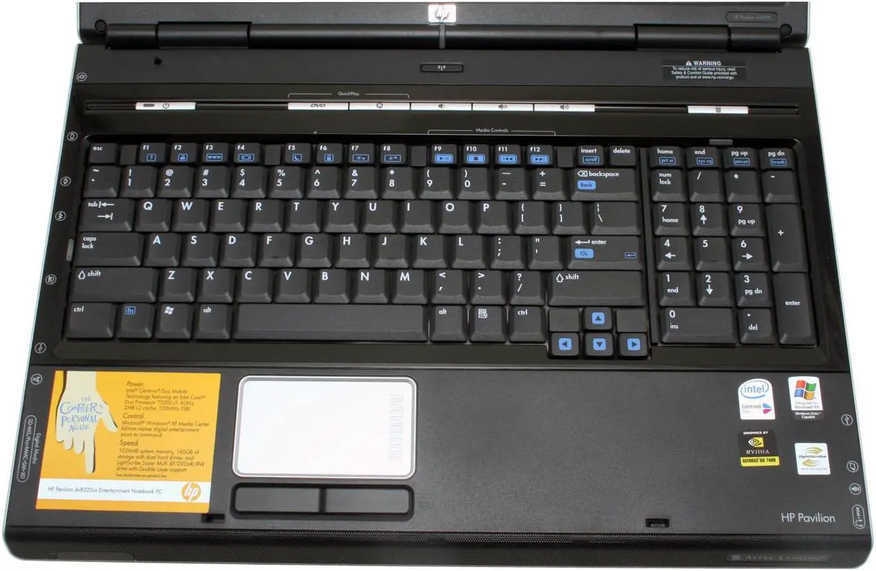 Alt view image 4 of 13 - HP Laptop Pavilion Intel Core Duo T2050 1GB Memory 160GB HDD NVIDIA GeForce Go 7400 17.0" Windows XP Media Center DV8320US