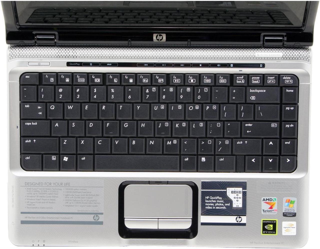 Alt view image 4 of 15 - HP Laptop Pavilion AMD Turion 64 X2 TL-52 1GB Memory 120GB HDD NVIDIA GeForce Go 6150 14.1" Windows XP Media Center dv2120us(RG404UA)