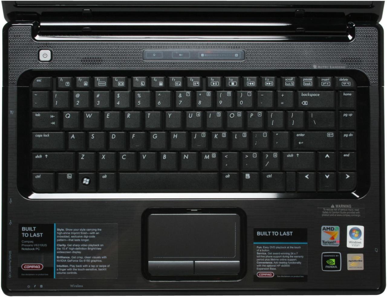 Alt view image 4 of 14 - COMPAQ Laptop Presario AMD Turion 64 X2 TL-50 1GB Memory 100GB HDD NVIDIA GeForce Go 6150 15.4" Windows Vista Home Premium V6310US(RV052UA)