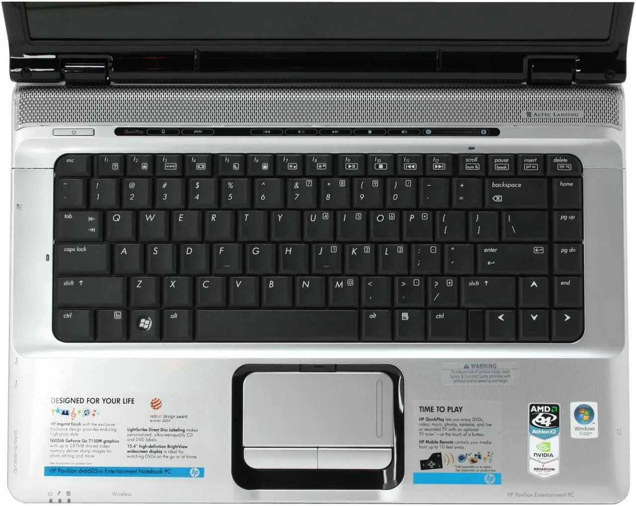 Alt view image 4 of 14 - HP Laptop Pavilion AMD Athlon 64 X2 TK-55 1GB Memory 160GB HDD NVIDIA GeForce 7150M 15.4" Windows Vista Home Premium DV6605US(GS662UA)