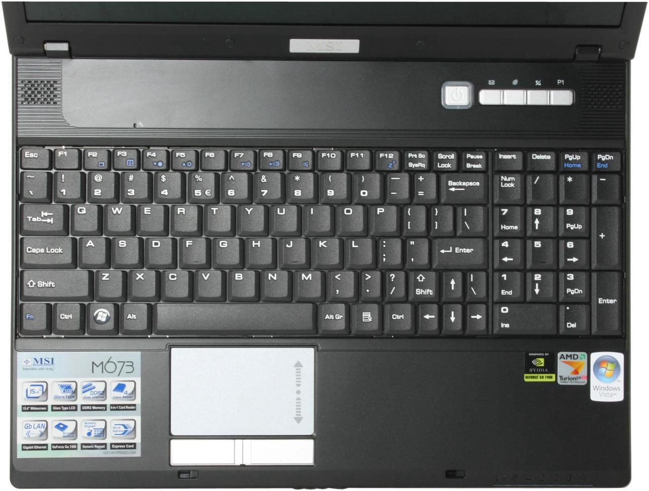 Alt view image 5 of 19 - MSI Laptop AMD Turion 64 X2 TL-52 1GB Memory 100GB HDD NVIDIA GeForce Go 7400 15.4" Windows Vista Home Premium M673-018US