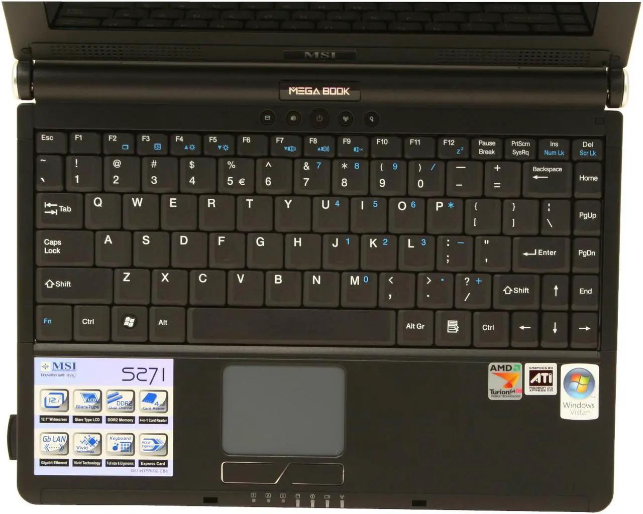Alt view image 4 of 17 - MSI Laptop AMD Turion 64 X2 TL-50 1GB Memory 100GB HDD ATI Radeon Xpress 1150 IGP 12.1" Windows Vista Home Premium S271-243US