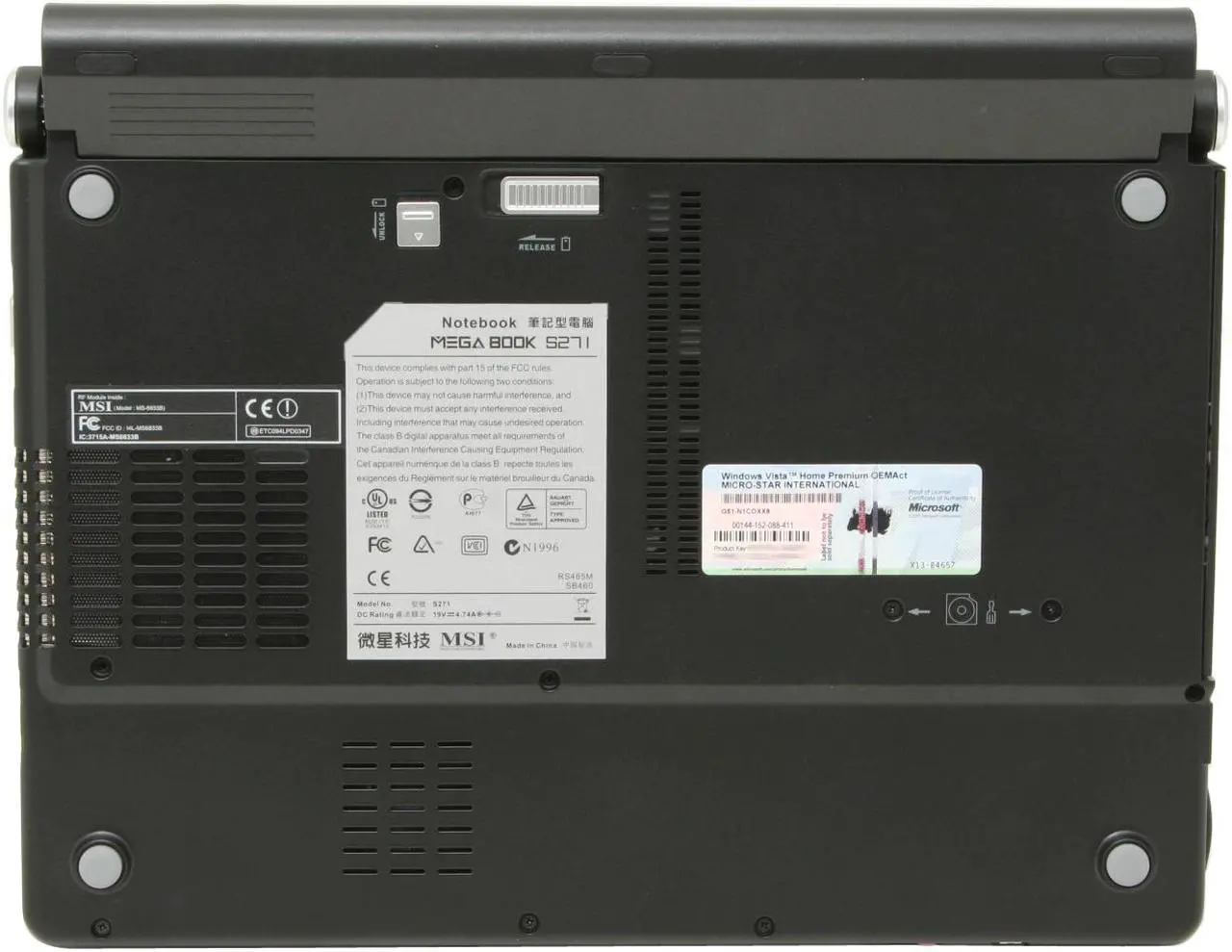Alt view image 11 of 17 - MSI Laptop AMD Turion 64 X2 TL-50 1GB Memory 100GB HDD ATI Radeon Xpress 1150 IGP 12.1" Windows Vista Home Premium S271-243US