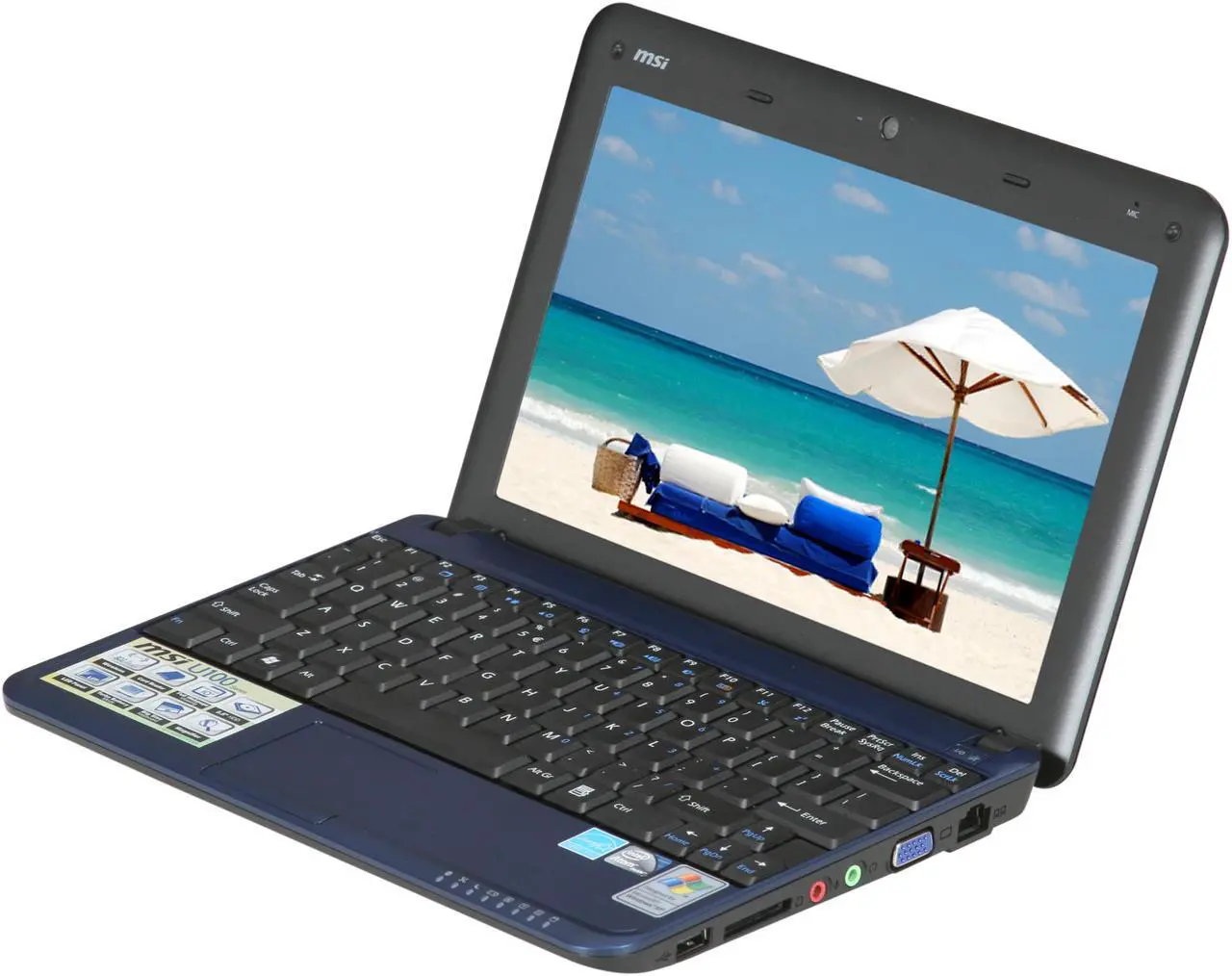 Alt view image 2 of 8 - MSI Wind U100-013US Silver Blue Intel Atom N270(1.60 GHz) 10.0" WSVGA 1GB Memory 160GB HDD Netbook