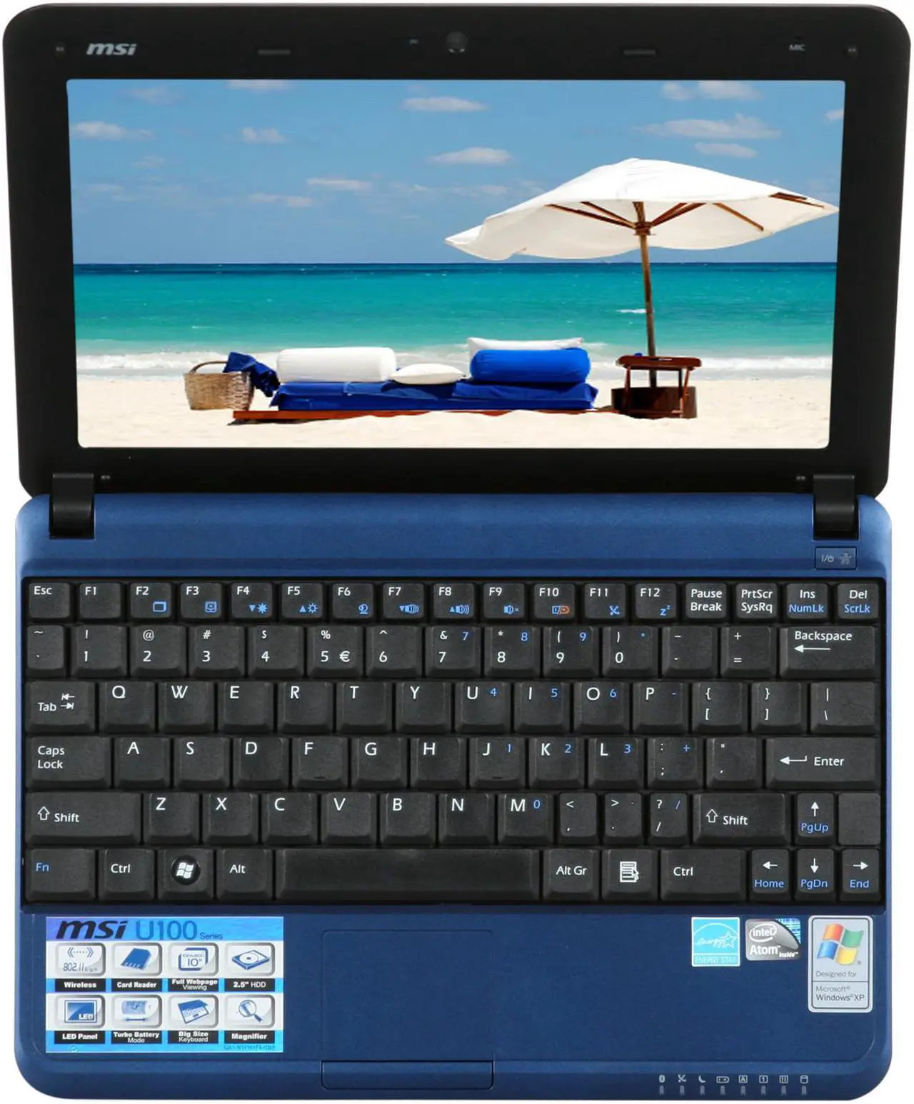 Alt view image 6 of 8 - MSI Wind U100-013US Silver Blue Intel Atom N270(1.60 GHz) 10.0" WSVGA 1GB Memory 160GB HDD Netbook