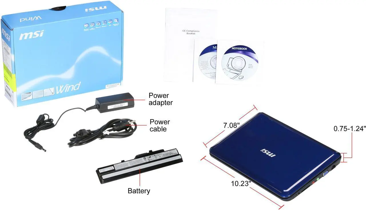 Alt view image 8 of 8 - MSI Wind U100-013US Silver Blue Intel Atom N270(1.60 GHz) 10.0" WSVGA 1GB Memory 160GB HDD Netbook