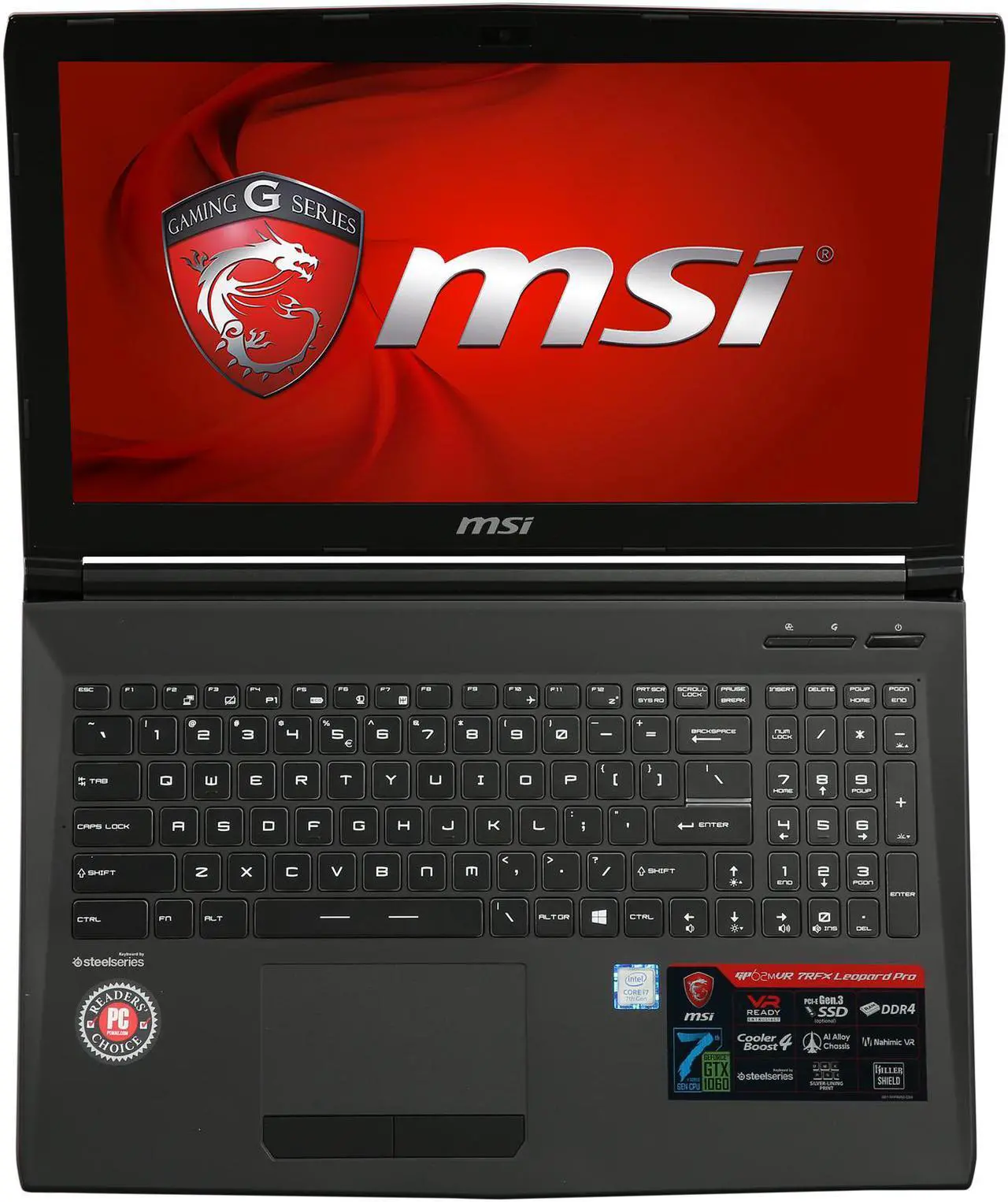 Alt view image 7 of 8 - MSI GP Series - 15.6" GeForce GTX 1060 - Intel Core i7-7700HQ - 16GB Memory - 256 GB SSD - Windows 10 Home 64-Bit - Gaming Laptop - (GP62MVRX Leopard Pro-661 )