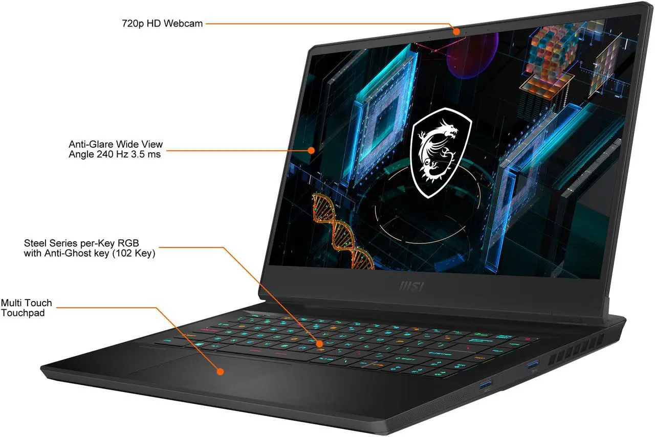 Alt view image 4 of 19 - MSI GP Series - 15.6" 240 Hz - Intel Core i7 11th Gen 11800H (2.30GHz) - NVIDIA GeForce RTX 3080 Laptop GPU - 16 GB DDR4 - 1 TB NVMe SSD - Windows 10 Home 64-bit - Gaming Laptop (GP66 Leopard 11UH-032 )