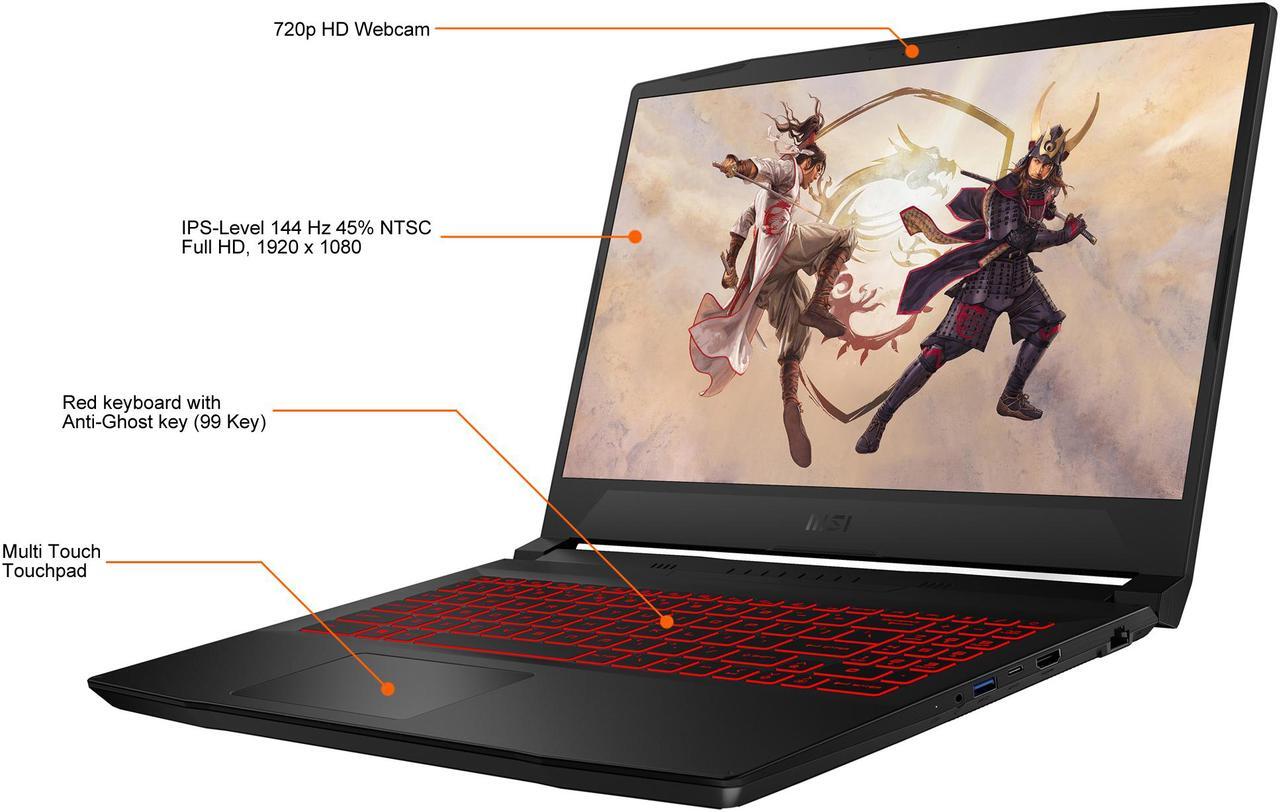 Alt view image 3 of 20 - MSI GF Series Katana GF66 11UE-038CA 15.6" 144 Hz IPS Intel Core i7 11th Gen 11800H (2.30 GHz) NVIDIA GeForce RTX 3060 Laptop GPU 16 GB Memory 512 GB PCIe SSD Windows 10 Home 64-bit Gaming Laptop