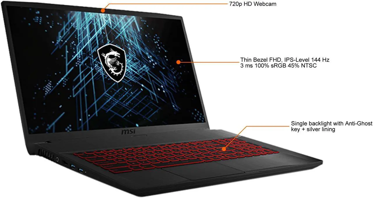 Alt view image 4 of 7 - MSI GF Series - 17.3" GeForce RTX 3060 Laptop GPU - Intel Core i7-10750H  - 16GB Memory - 512 GB NVMe SSD - Windows 10 Home 64-bit - Gaming Laptop - 144 Hz IPS (GF75 Thin 10UE-028 )