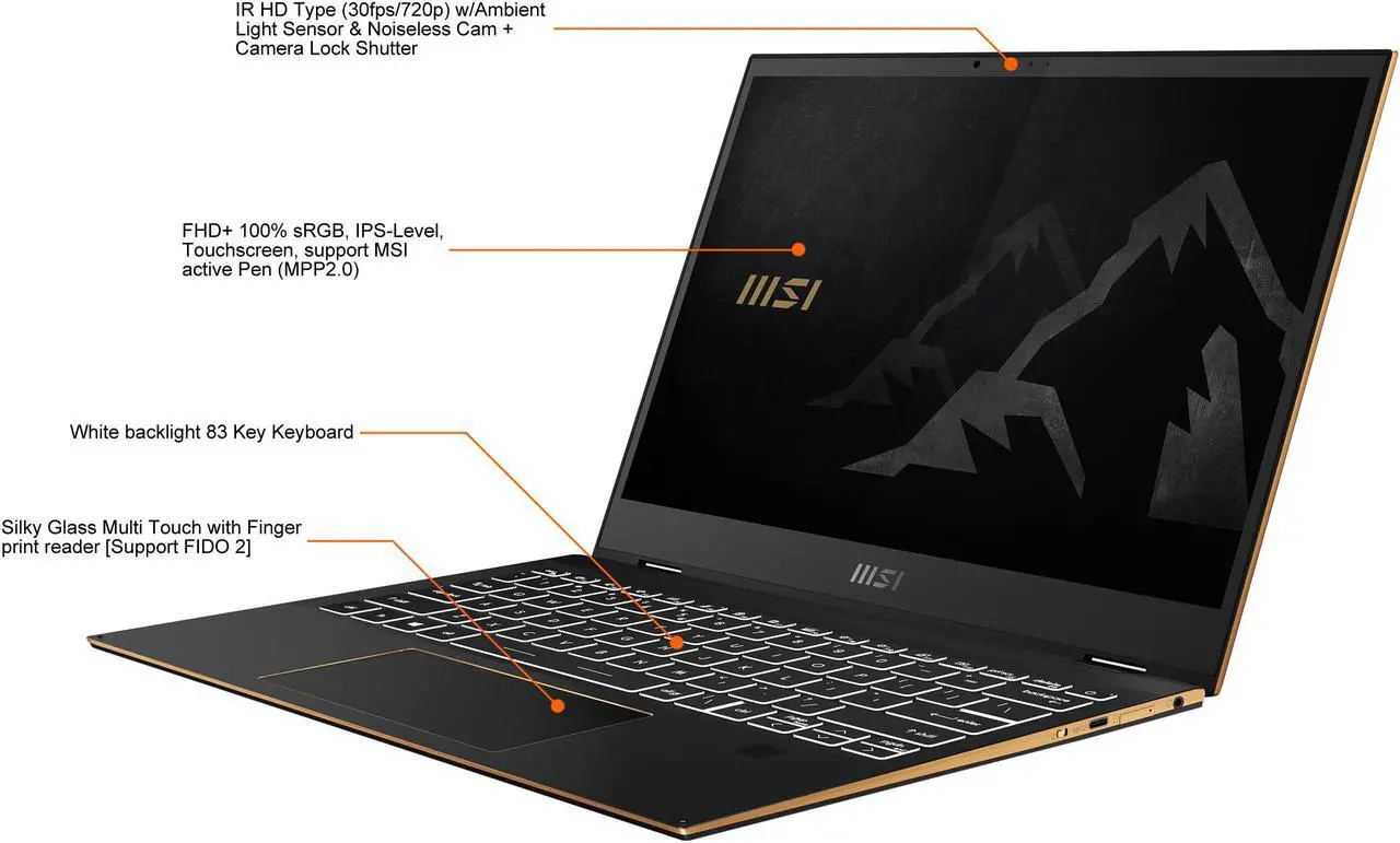 Alt view image 4 of 20 - MSI Intel Core i7-1195G7 16GB Memory 512 GB NVMe SSD Intel Iris Xe Graphics 13.4" Touch Screen 1920 x 1200 Convertible 2-in-1 Laptop Windows 10 Home 64-bit Summit E13FlipEvo A11MT-223