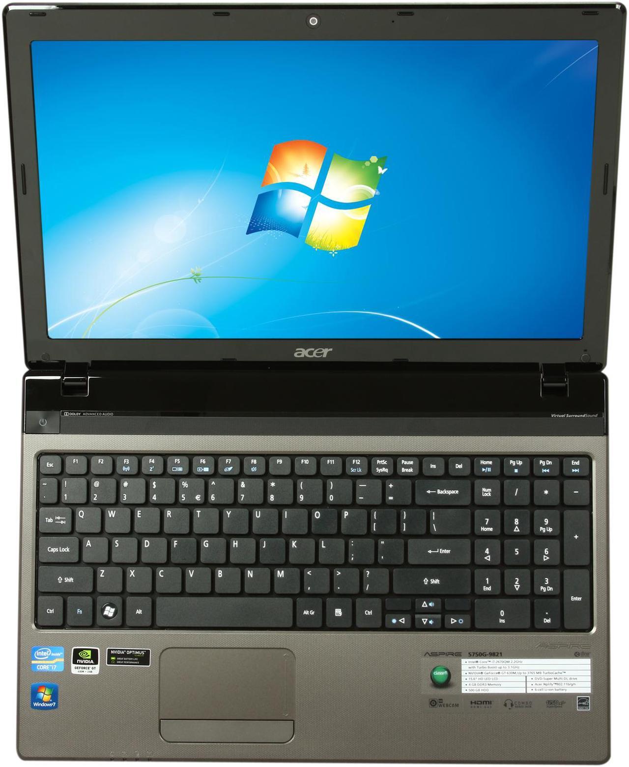 Alt view image 6 of 8 - Acer Laptop Aspire Intel Core i7-2670QM 4GB Memory 500GB HDD NVIDIA GeForce GT 630M 15.6" Windows 7 Home Premium 64-Bit AS5750G-9821