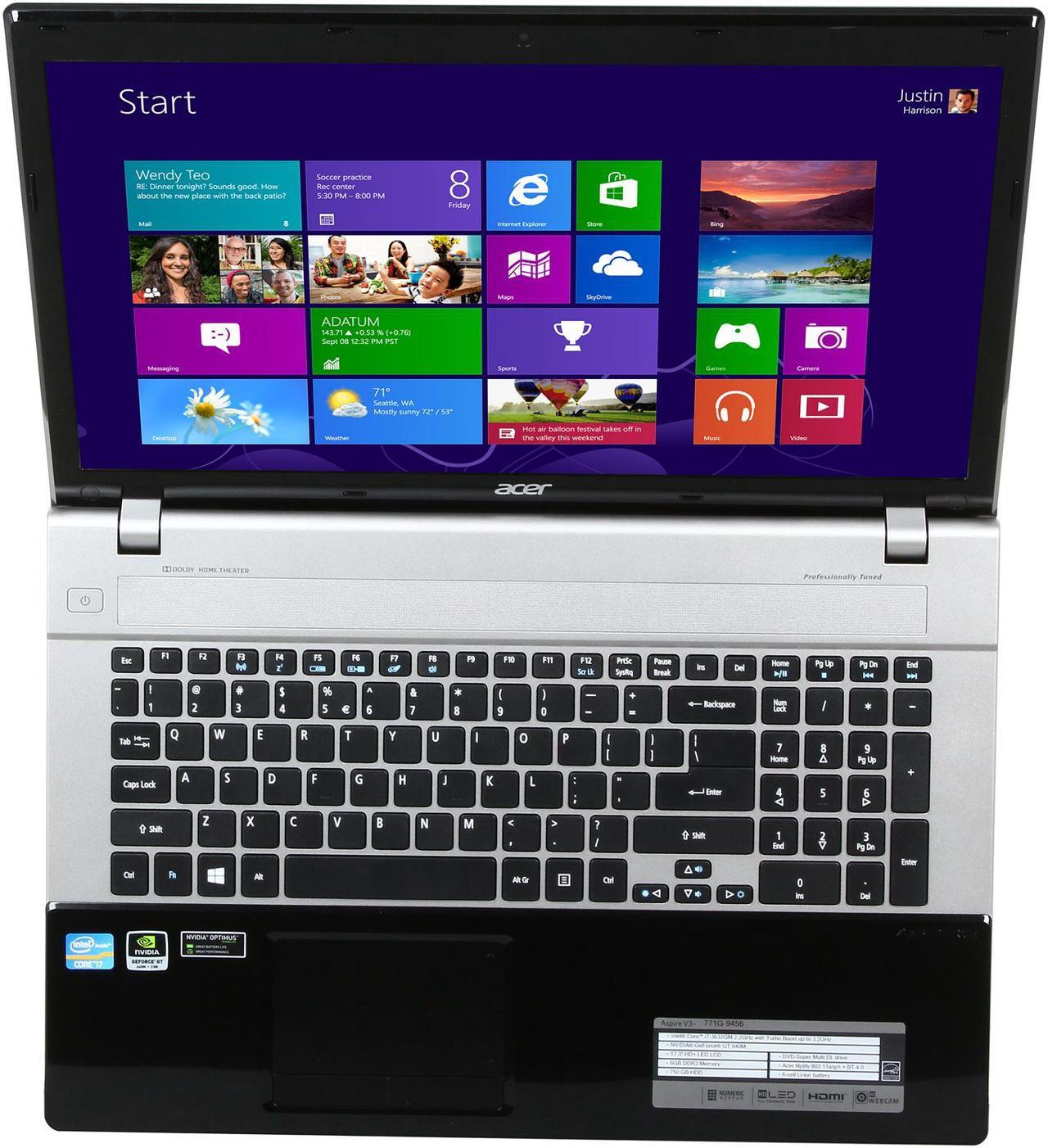 Alt view image 6 of 8 - Acer Laptop Aspire Intel Core i7-3632QM 6GB Memory 750GB HDD NVIDIA GeForce GT 640M 17.3" Windows 8 64-Bit V3-771G-9456