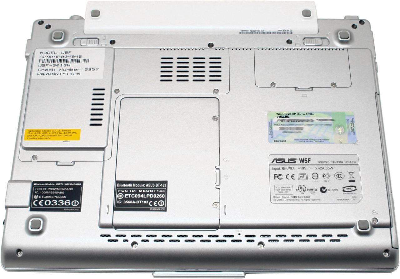Alt view image 13 of 20 - ASUS Laptop W5 Series Intel Core Duo T2300 512MB Memory 100GB HDD Intel GMA 950 12.1" Windows XP Home W5F-G013H