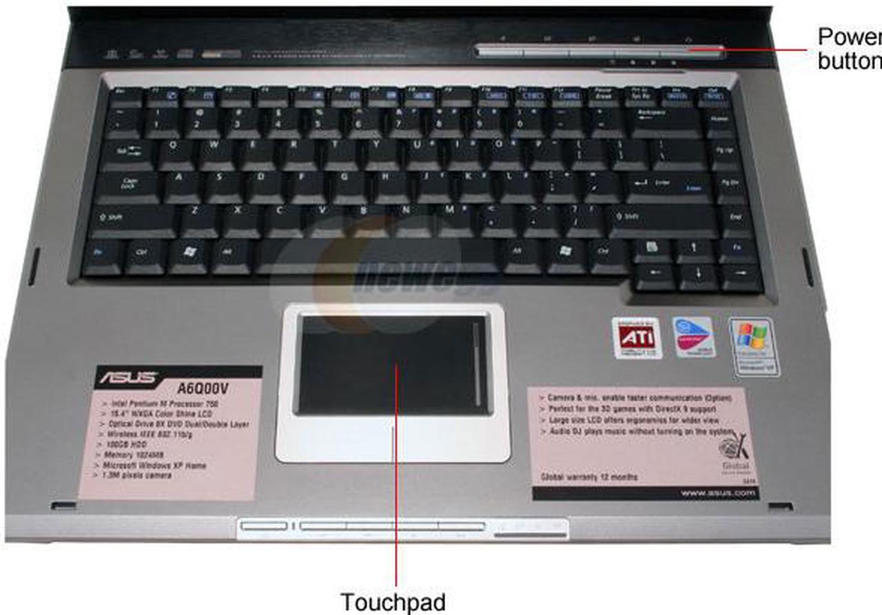Alt view image 4 of 17 - ASUS Laptop Intel Pentium M 750 1GB Memory 100GB HDD ATI Mobility Radeon X700 15.4" Windows XP Home A6V