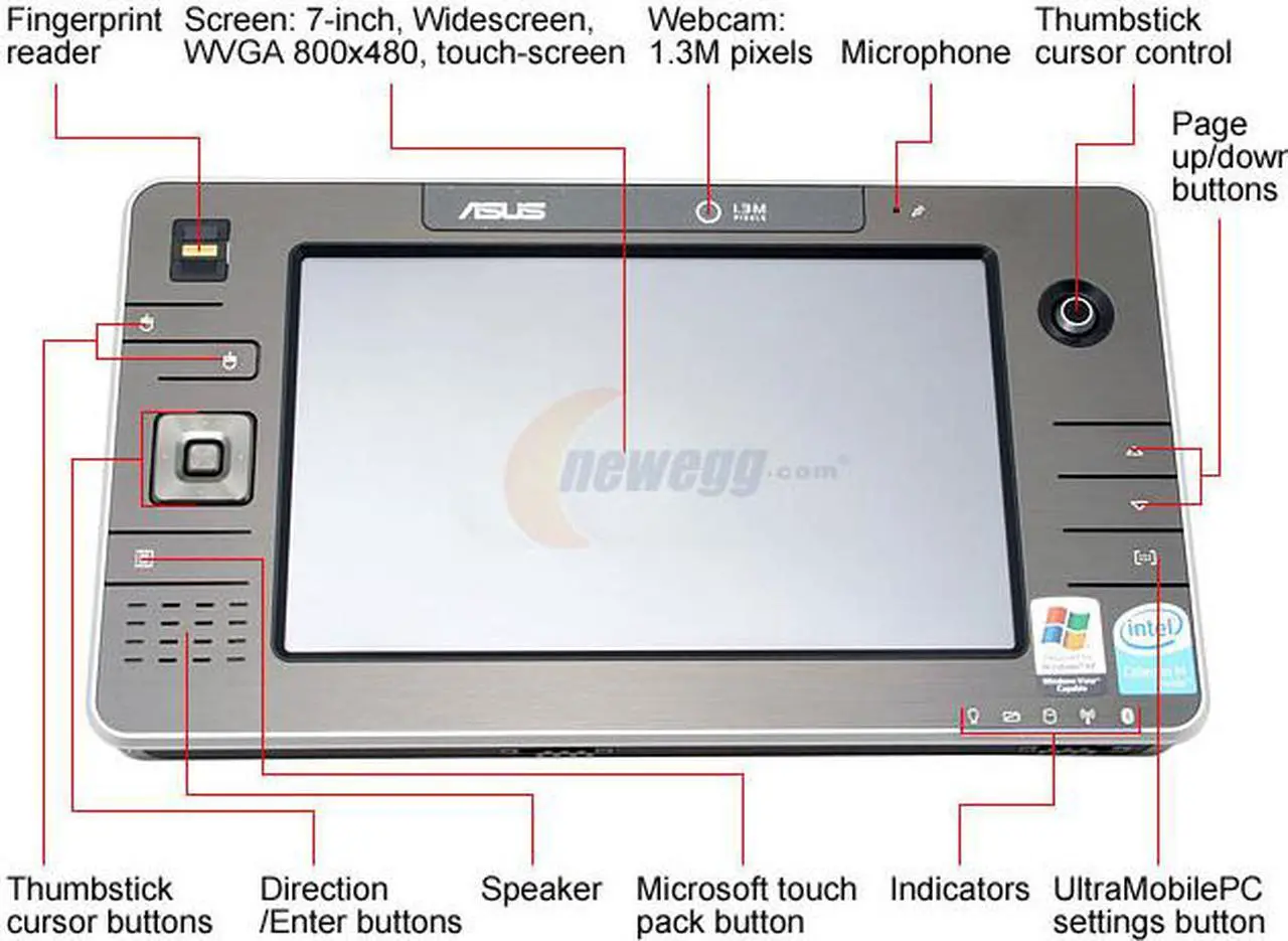 Alt view image 3 of 18 - ASUS R2H-BH059T 768MB Memory 7.0" 800 x 480 Ultra-Mobile PC Windows XP Tablet PC Edition