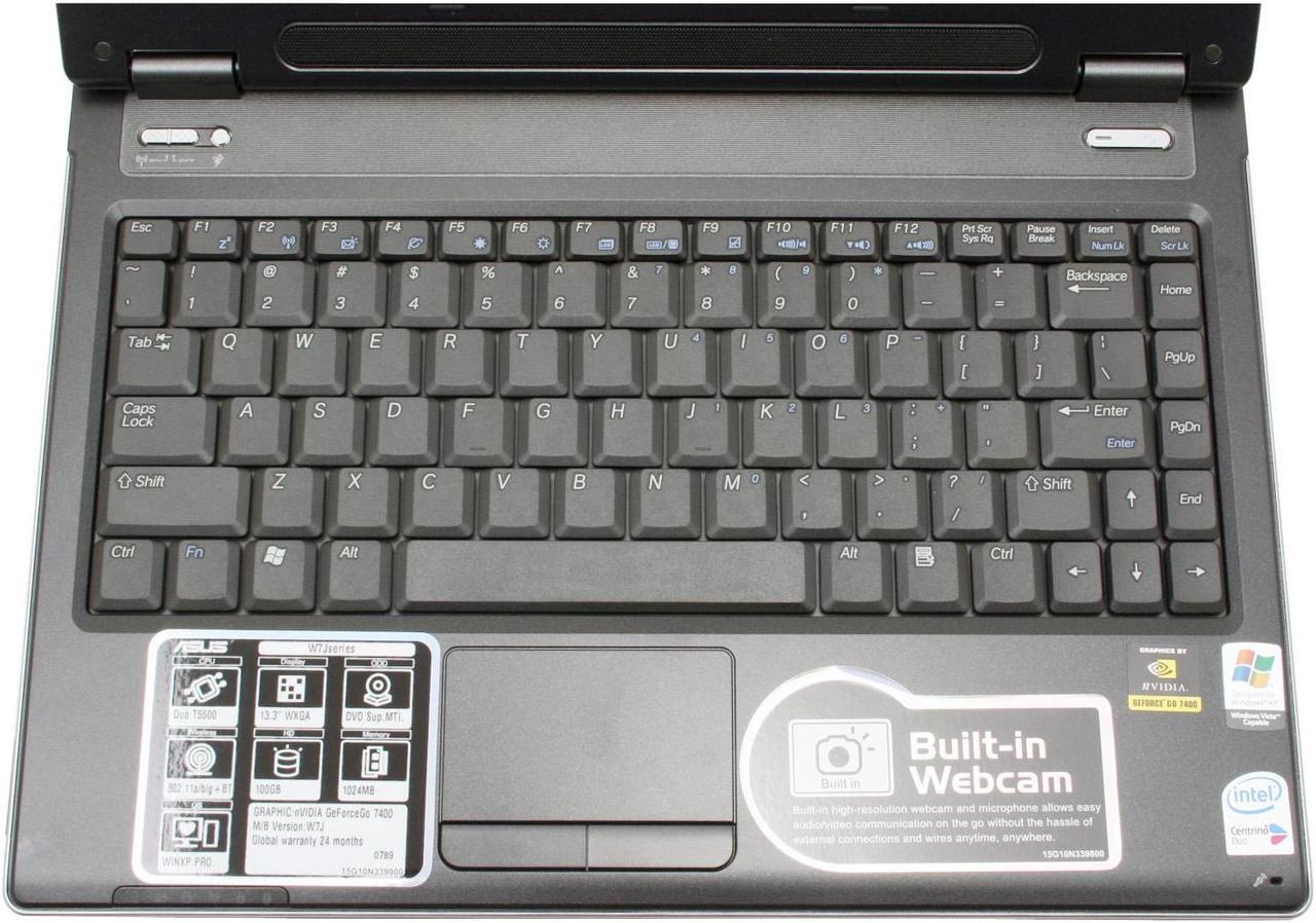 Alt view image 5 of 19 - ASUS Laptop W7 Series Intel Core 2 Duo T5500 1GB Memory 100GB HDD NVIDIA GeForce Go 7400 13.3" Windows XP Professional W7J-3P076P
