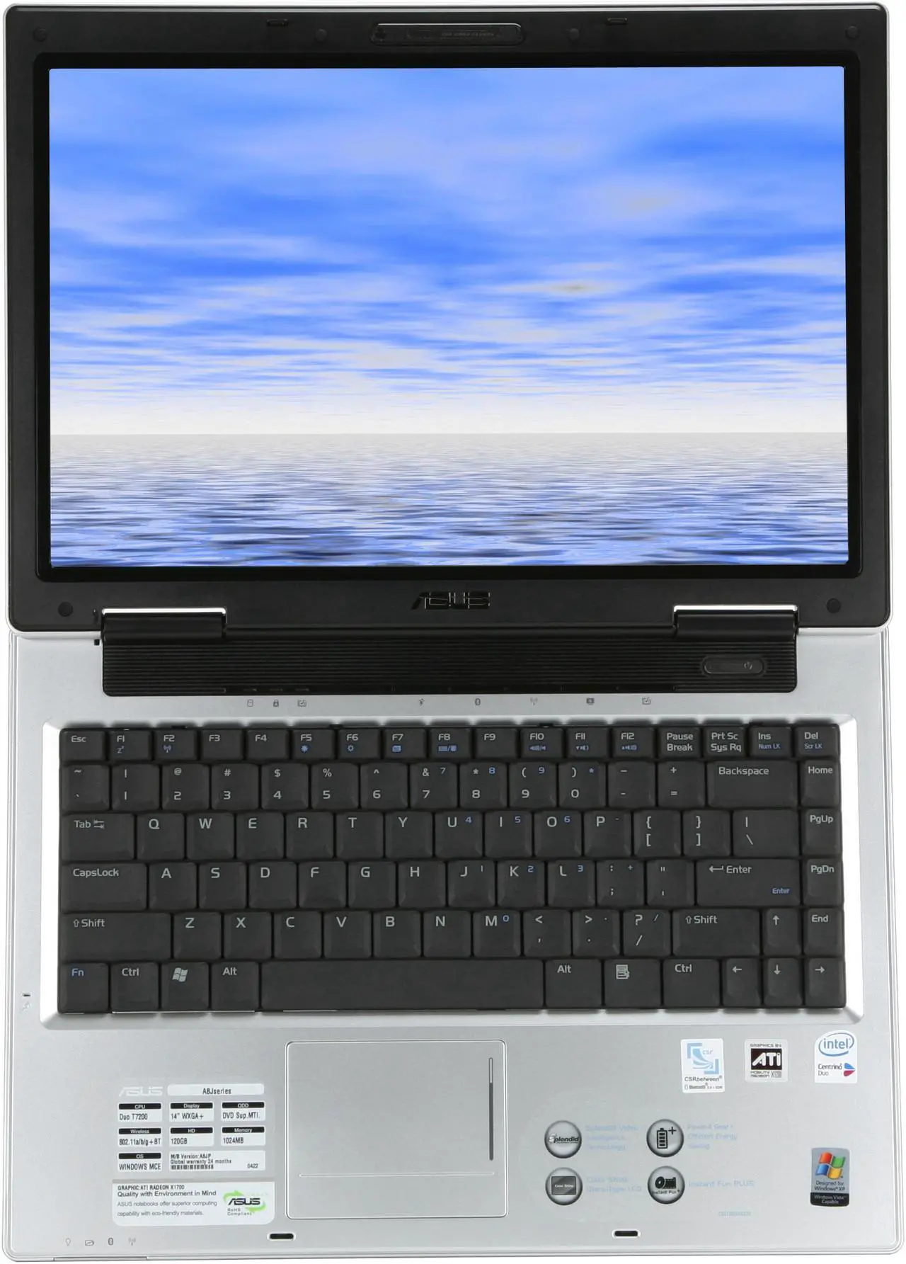 Alt view image 14 of 15 - ASUS Laptop A8 Series Intel Core 2 Duo T7200 1GB Memory 120GB HDD ATI Mobility Radeon X1700 14.0" Windows XP Media Center A8JP-4S029M