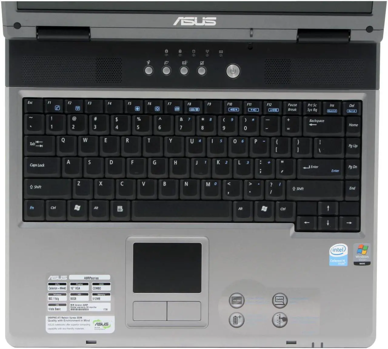Alt view image 4 of 17 - ASUS Laptop A9 Series Intel Celeron M 440 512MB Memory 80GB HDD ATI Radeon Xpress 200M IGP 15.0" Windows Vista Home Basic A9RP-5A052A