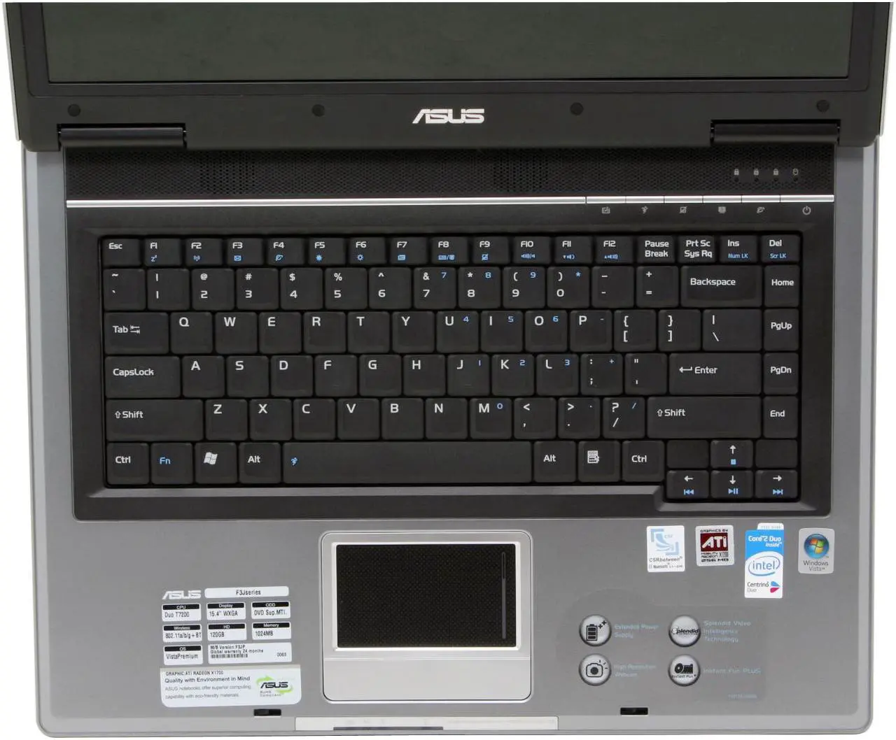 Alt view image 5 of 15 - ASUS Laptop F3 Series Intel Core 2 Duo T7200 1GB Memory 120GB HDD ATI Mobility Radeon X1700 15.4" Windows Vista Home Premium F3JP-AP035C-A