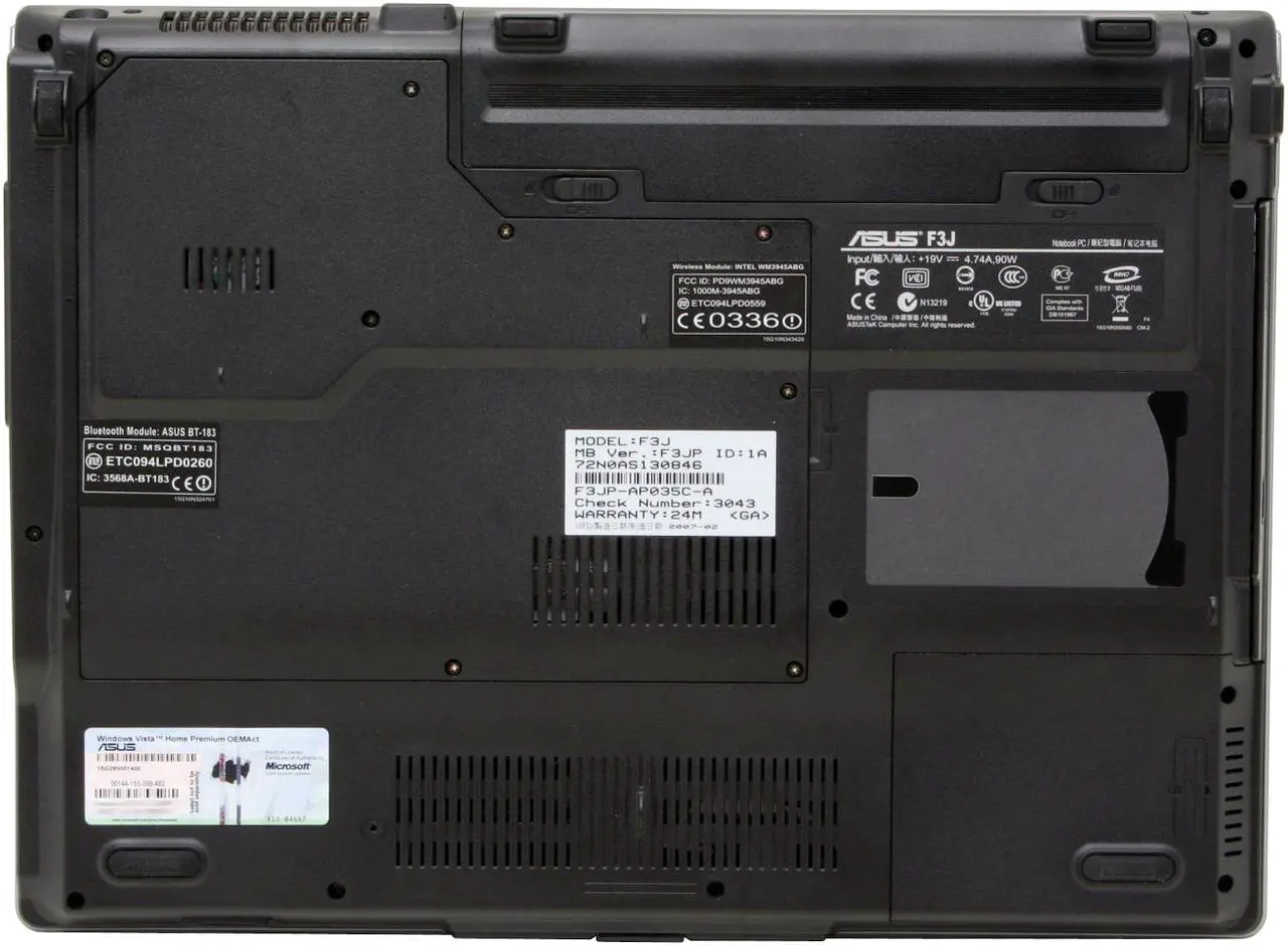 Alt view image 11 of 15 - ASUS Laptop F3 Series Intel Core 2 Duo T7200 1GB Memory 120GB HDD ATI Mobility Radeon X1700 15.4" Windows Vista Home Premium F3JP-AP035C-A