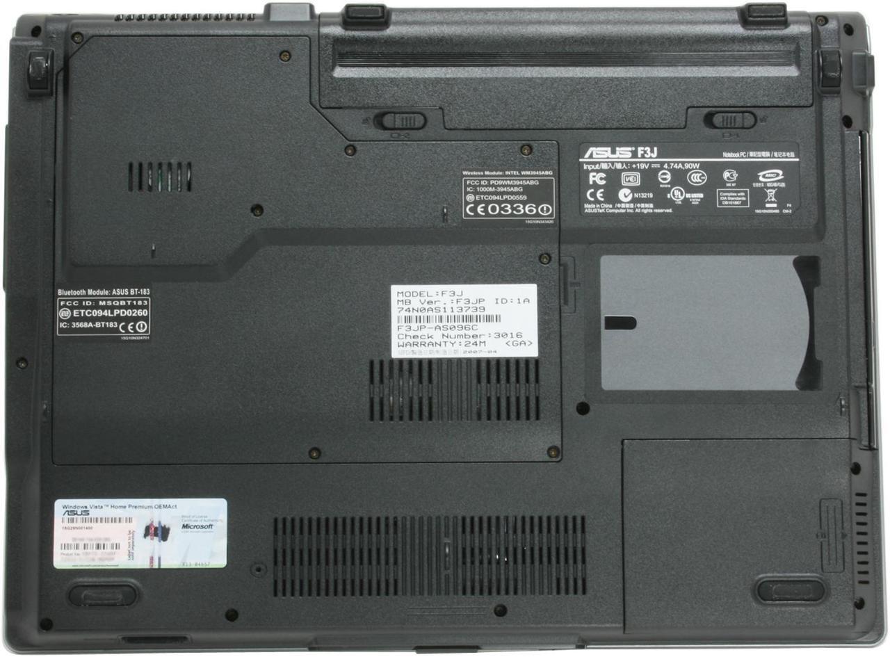 Alt view image 11 of 18 - ASUS Laptop F3 Series Intel Core 2 Duo T7200 1GB Memory 160GB HDD ATI Mobility Radeon X1700 15.4" Windows Vista Home Premium F3JP-AS096C