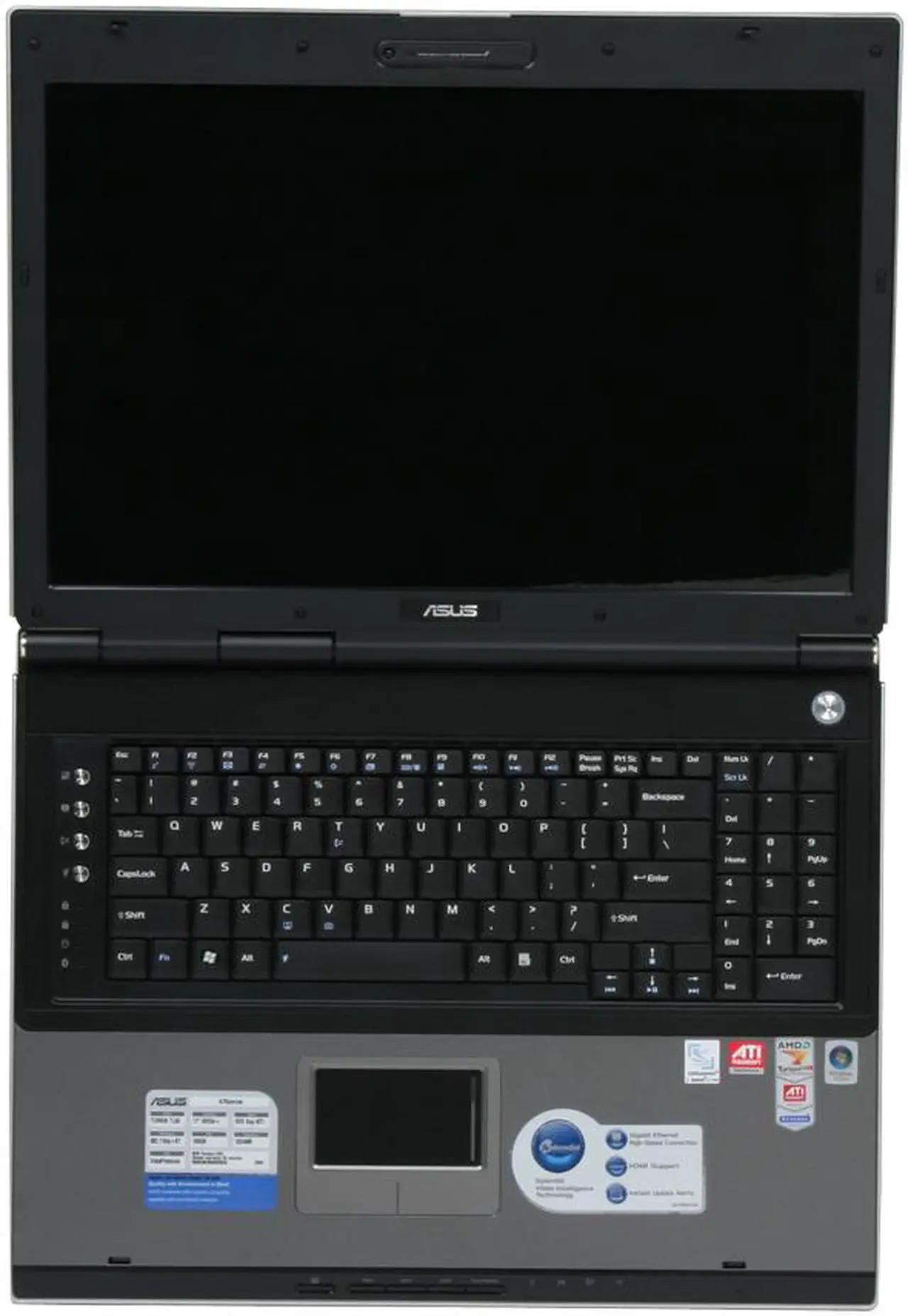 Alt view image 9 of 14 - ASUS Laptop A7 Series AMD Turion 64 X2 TL-58 2GB Memory 160GB HDD ATI Mobility Radeon HD 2600 17.0" Windows Vista Home Premium A7K-X2