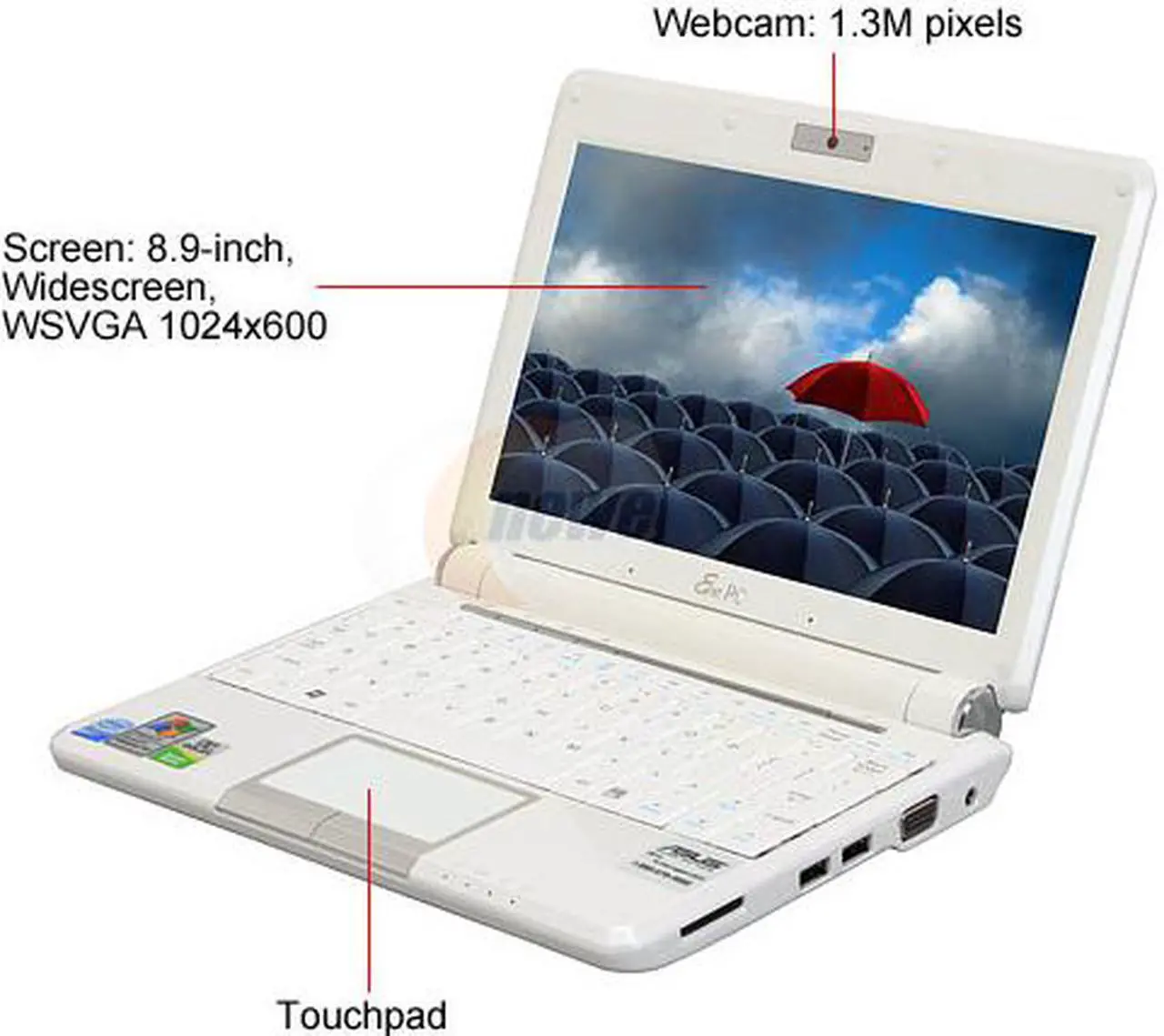Alt view image 2 of 18 - ASUS Eee PC 901 XP - Pearl White NetBook Intel Atom 8.9" Wide SVGA 1GB Memory 12GB SSD Integrated Graphics