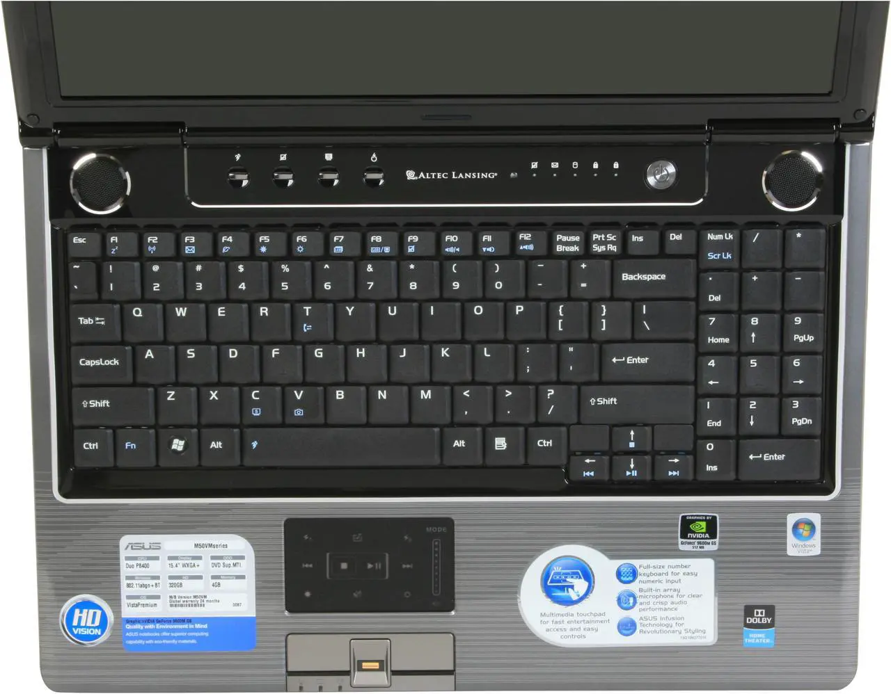 Alt view image 14 of 19 - ASUS Laptop M50 Series Intel Core 2 Duo P8400 4GB Memory 320GB HDD NVIDIA GeForce 9600M GS 15.4" Windows Vista Home Premium M50Vm-A1