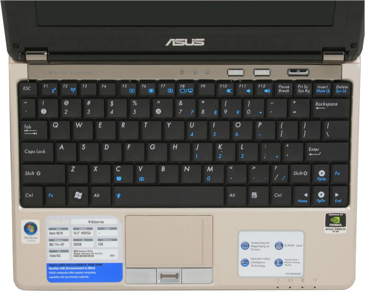 Alt view image 10 of 18 - ASUS Laptop N10 Series Intel Atom N270 2GB Memory 320GB HDD NVIDIA GeForce 9300M GS 10.2" Windows Vista Business with XP Professional downgrade N10J-A2