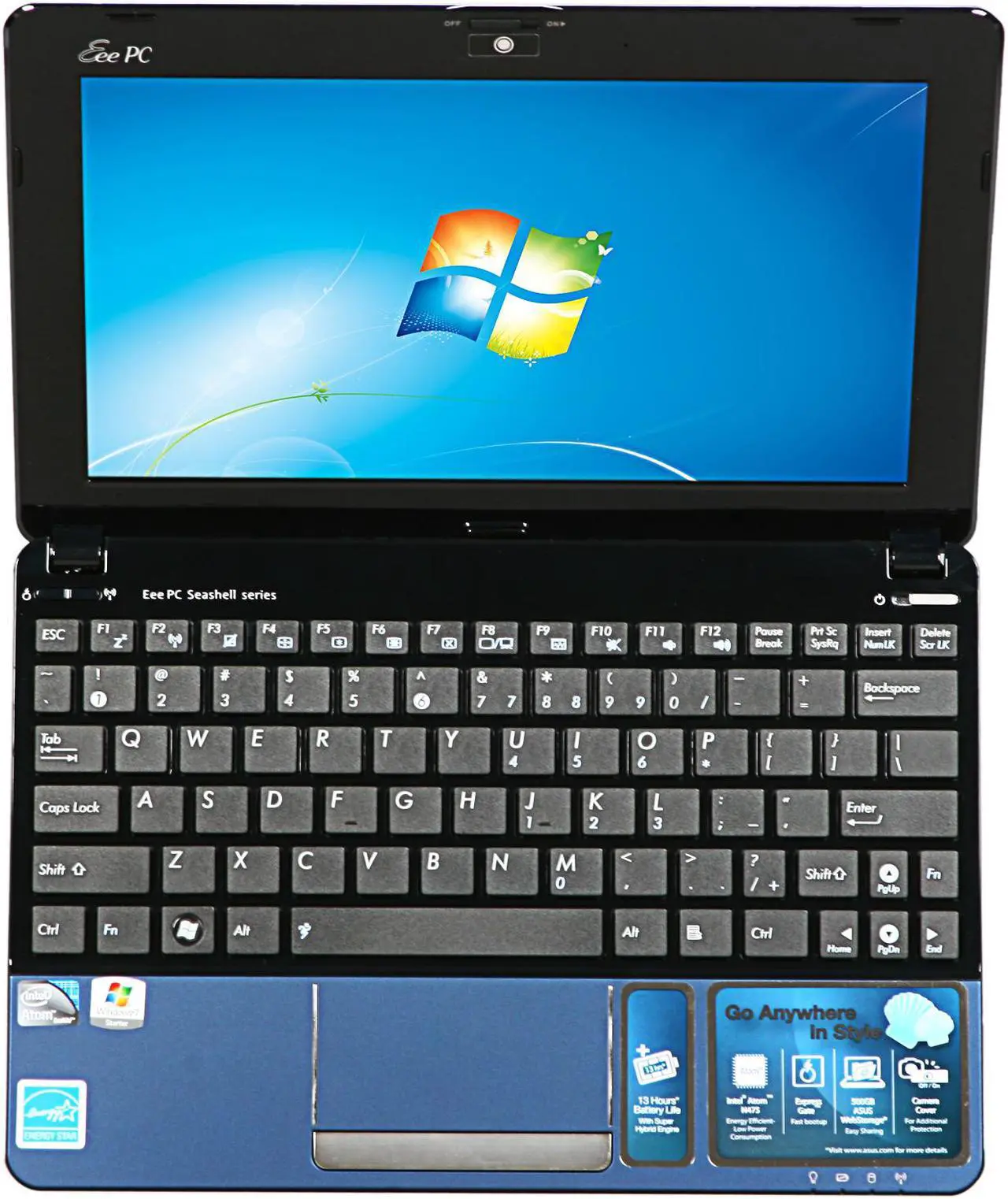Alt view image 3 of 4 - ASUS Eee PC 1015PED-PU17-BU Blue Intel Atom N475(1.83 GHz) 10.1" WSVGA 1GB Memory 250GB HDD Netbook