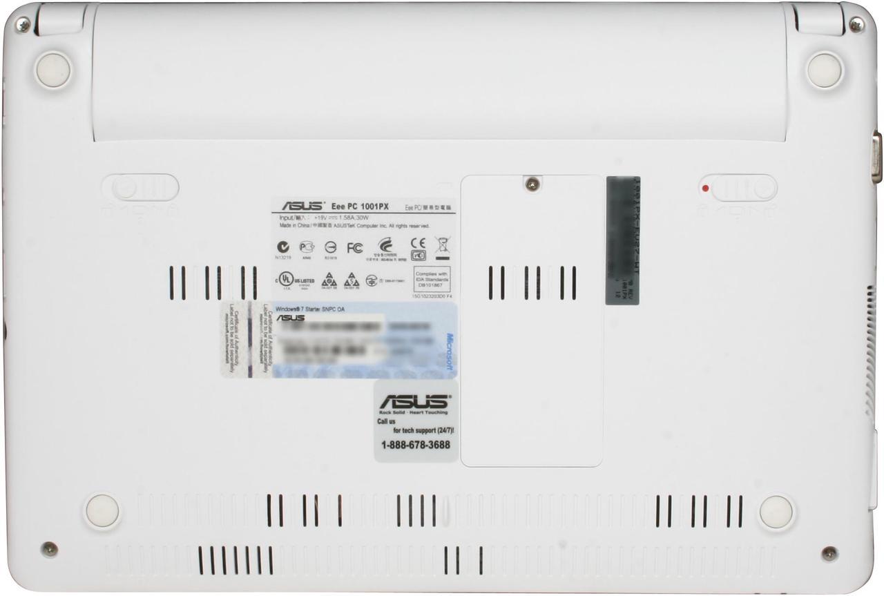 Alt view image 7 of 8 - ASUS Eee PC 1001PX-EU27-WT White Intel Atom N450(1.66 GHz) 10.1" WSVGA 1GB Memory 250GB HDD Netbook