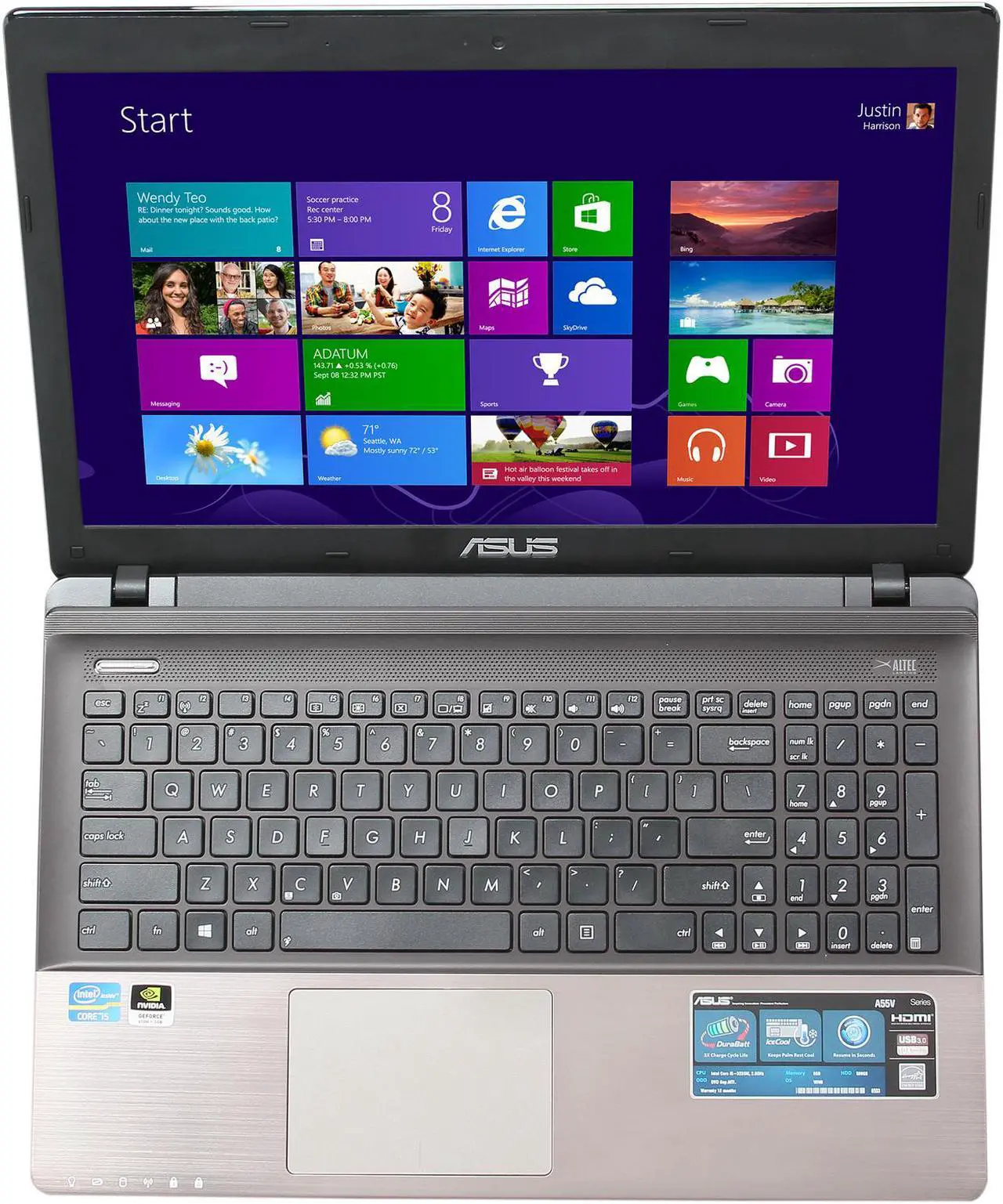 Alt view image 6 of 8 - ASUS Laptop Intel Core i5-3230M 6GB Memory 500GB HDD NVIDIA GeForce GT 610M 15.6" Windows 8 64-Bit A55VD-NS51