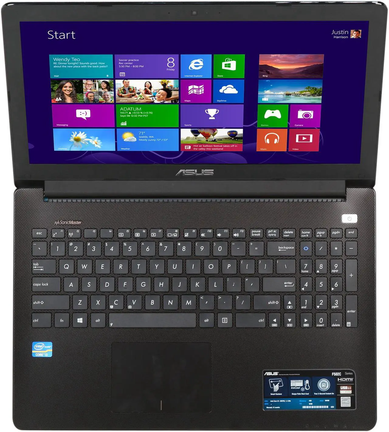 Alt view image 6 of 8 - ASUS Laptop Intel Core i3-2367M 4GB Memory 500GB HDD Intel HD Graphics 3000 15.6" Windows 8 64-Bit F502CA-EB31