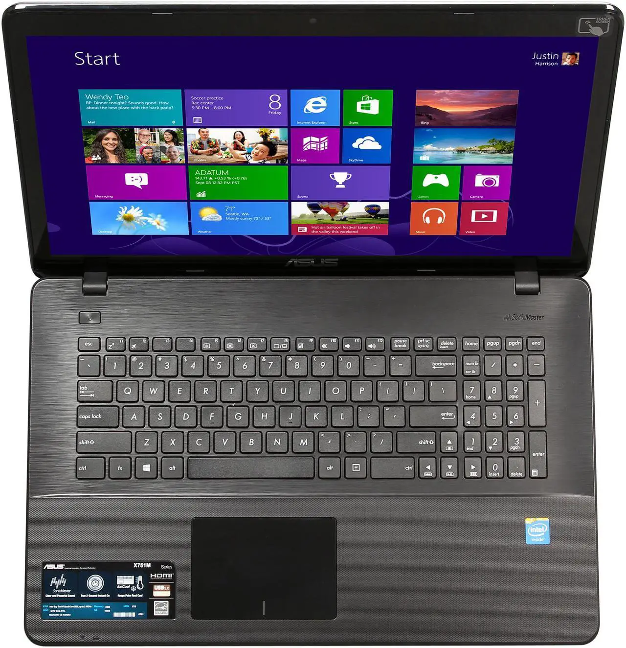 Alt view image 6 of 8 - ASUS Laptop Intel Celeron N2930 8GB Memory 1TB HDD Intel HD Graphics 17.3" Touch Screen Windows 8.1 64-bit X751MA-DH01TQ