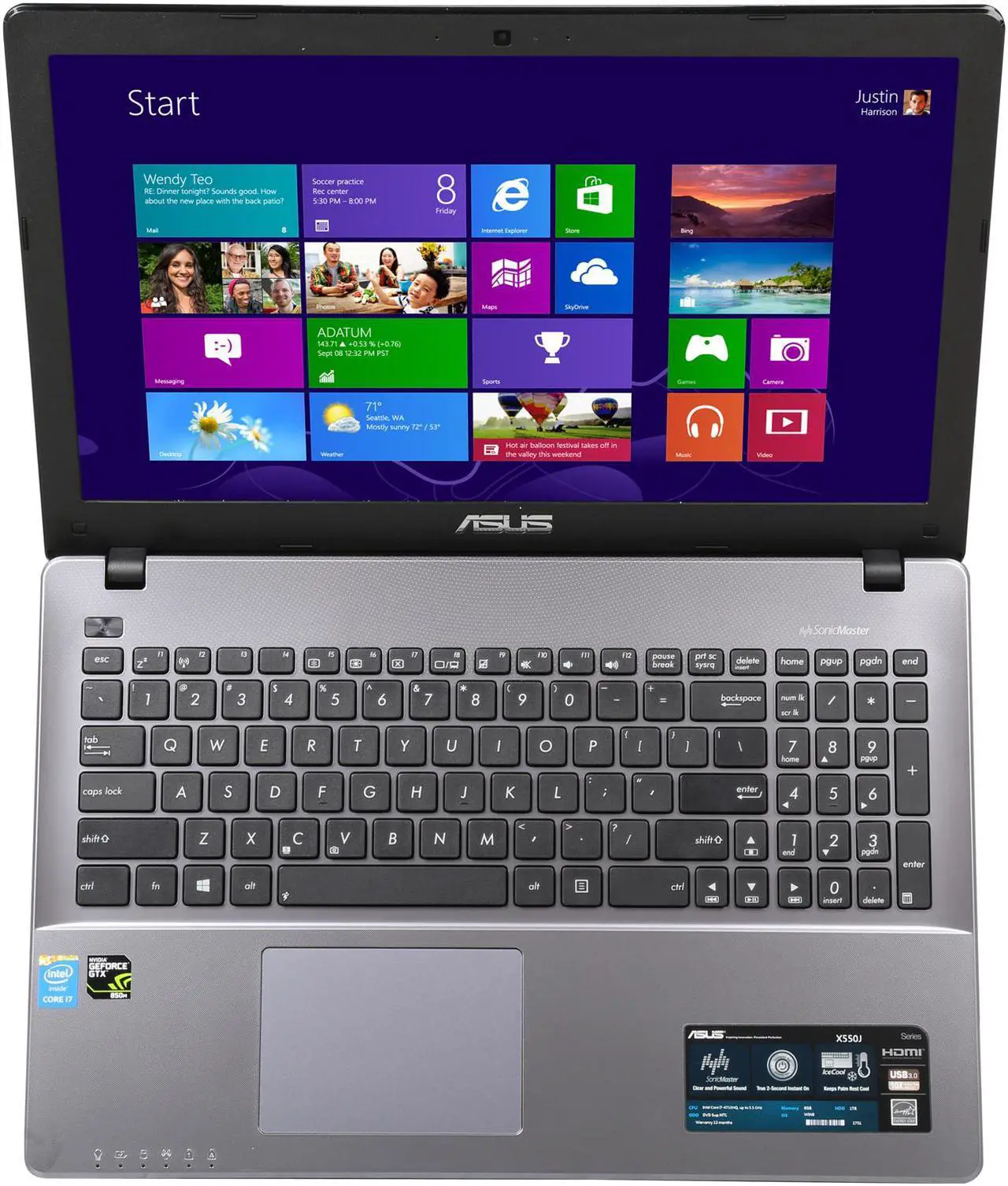 Alt view image 6 of 8 - ASUS - 15.6" NVIDIA GeForce GTX 850M - Intel Core i7-4710HQ  - 8GB Memory - - Windows 8.1 64-Bit - Gaming Laptop - (X550JK-DH71 )