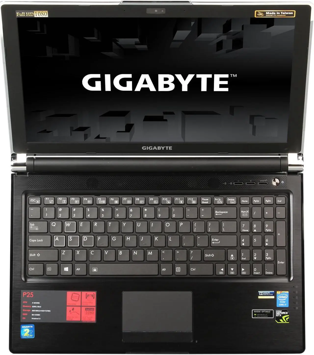 Alt view image 6 of 8 - GIGABYTE - 15.6" NVIDIA GeForce GTX 870M - Intel Core i7-4810MQ - 16GB Memory - 2 x 128 GB SSD - Windows 8.1 - Gaming Laptop - IPS (P25Wv2-CF6 )