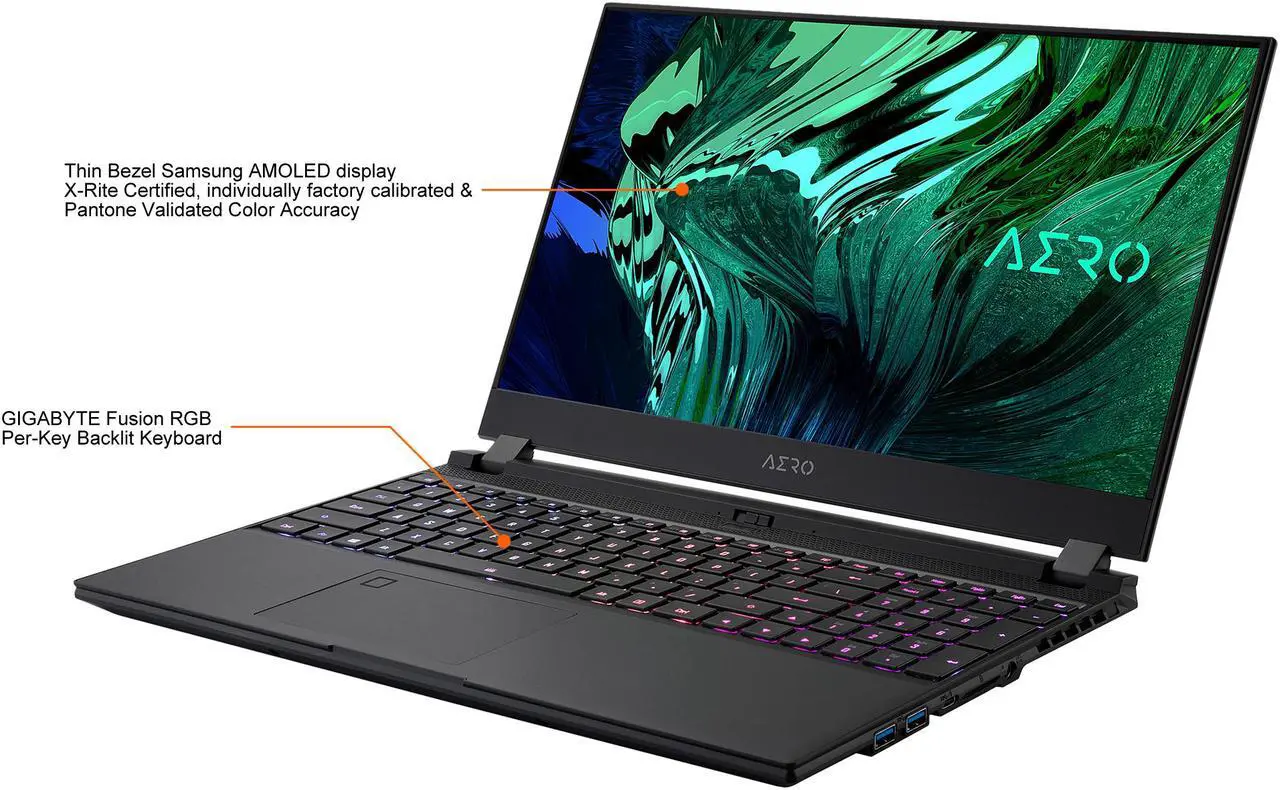 Alt view image 4 of 13 - GIGABYTE AERO 15 OLED YD - 15.6" UHD 4K AMOLED, Intel Core i7 11th Gen 11800H, NVIDIA GeForce RTX 3080, 8GB GDDR6, 16GB RAM, 1TB SSD, Win10 Pro, Creator & Gaming Laptop (AERO 15 OLED YD-73US624SP)
