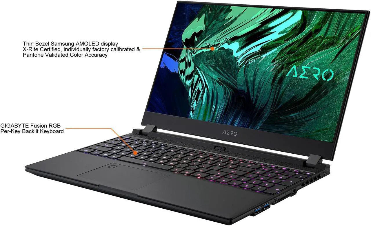 Alt view image 4 of 13 - GIGABYTE AERO 15 OLED KD - 15.6" UHD 4K AMOLED, Intel Core i7 11th Gen 11800H, NVIDIA GeForce RTX 3060, 6GB GDDR6, 16GB RAM, 512GB SSD, Win10 Pro, Creator & Gaming Laptop (AERO 15 OLED KD-72US623SP)