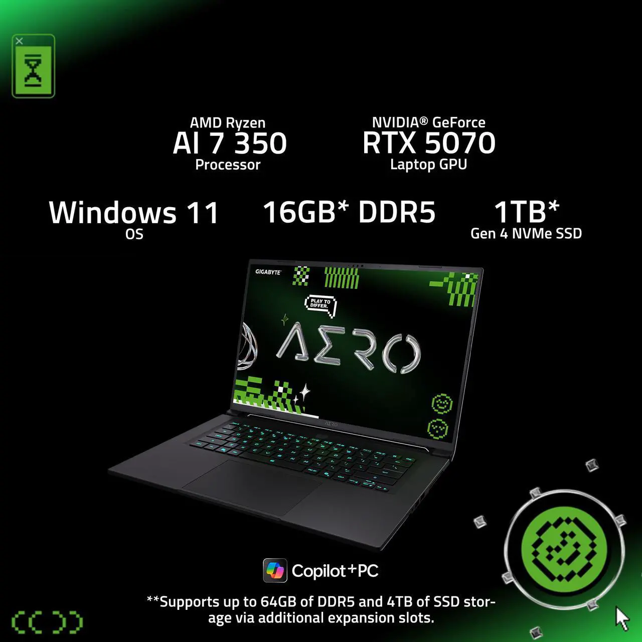 Alt view image 14 of 17 - GIGABYTE AERO X16 - 16" GeForce RTX 5070 Laptop GPU - AMD Ryzen AI 7 350  - 16GB Memory - 1TB PCIe Gen4 NVMe™ M.2 SSD SSD - Windows 11 Home - Gaming Laptop - 165 Hz IPS (AERO X16 1WH93USC94DH )