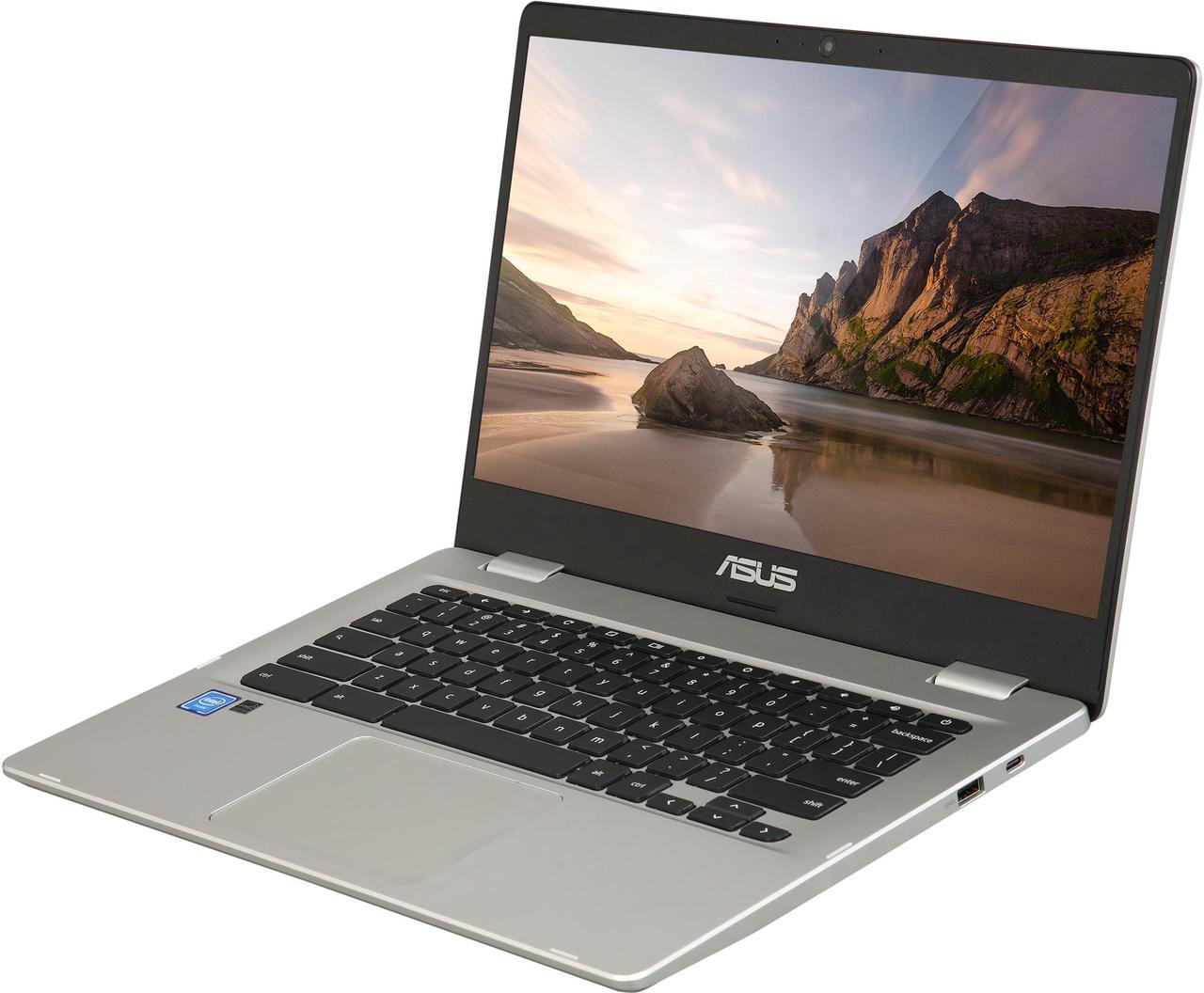 ASUS Chromebook C423NA-DH02 14.0" HD NanoEdge Display with 180 Degree Hinge Intel Dual Core Celeron Processor, 4 GB RAM, 32 GB eMMC Storage, Silver Color