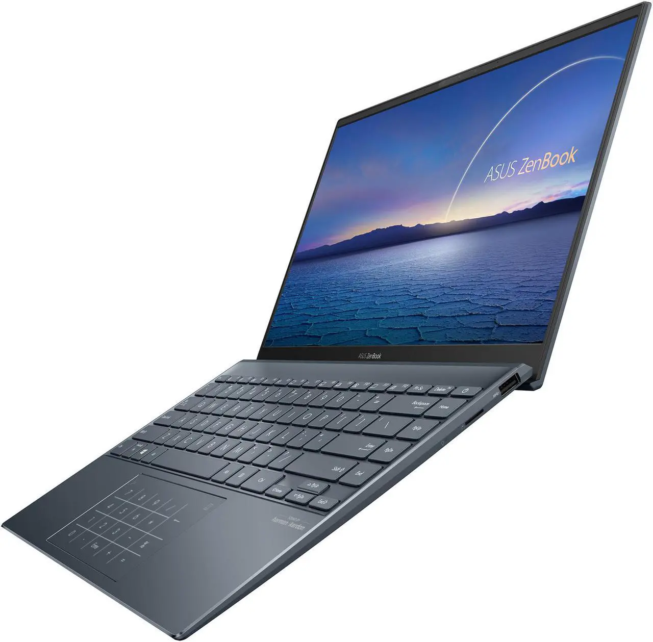 Main image of ASUS ZenBook 14 Ultra-Slim Laptop 14" Full HD NanoEdge Bezel Display, Intel Core i7-1165G7, 8 GB RAM, 512 GB PCIe SSD, NumberPad, Thunderbolt 4, Windows 10 Home, Pine Grey, UX425EA-EH71