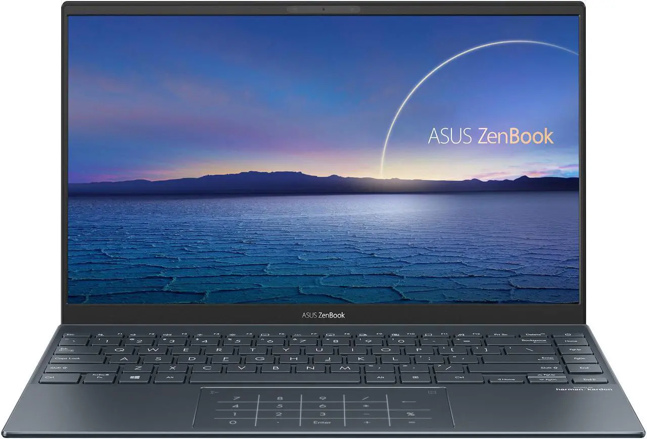 Alt view image 3 of 8 - ASUS ZenBook 14 Ultra-Slim Laptop 14" Full HD NanoEdge Bezel Display, Intel Core i7-1165G7, 8 GB RAM, 512 GB PCIe SSD, NumberPad, Thunderbolt 4, Windows 10 Home, Pine Grey, UX425EA-EH71