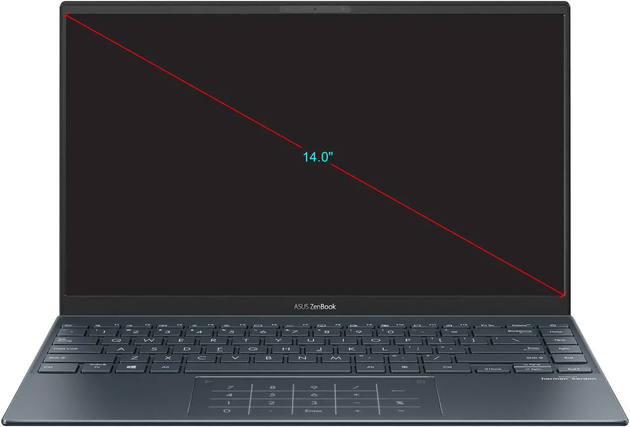 Alt view image 4 of 8 - ASUS ZenBook 14 Ultra-Slim Laptop 14" Full HD NanoEdge Bezel Display, Intel Core i7-1165G7, 8 GB RAM, 512 GB PCIe SSD, NumberPad, Thunderbolt 4, Windows 10 Home, Pine Grey, UX425EA-EH71
