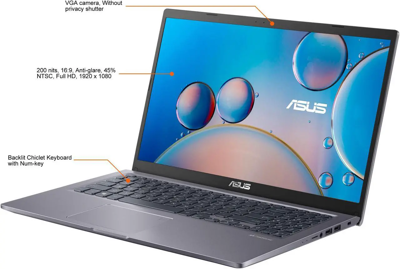 Alt view image 4 of 11 - ASUS VivoBook 15 F515 Thin and Light Laptop, 15.6" FHD Display, Intel Core i7-1065G7 Processor, 8 GB DDR4 RAM, 512 GB PCIe SSD, Fingerprint Reader, Windows 10 Home, Slate Grey, F515JA-DS74